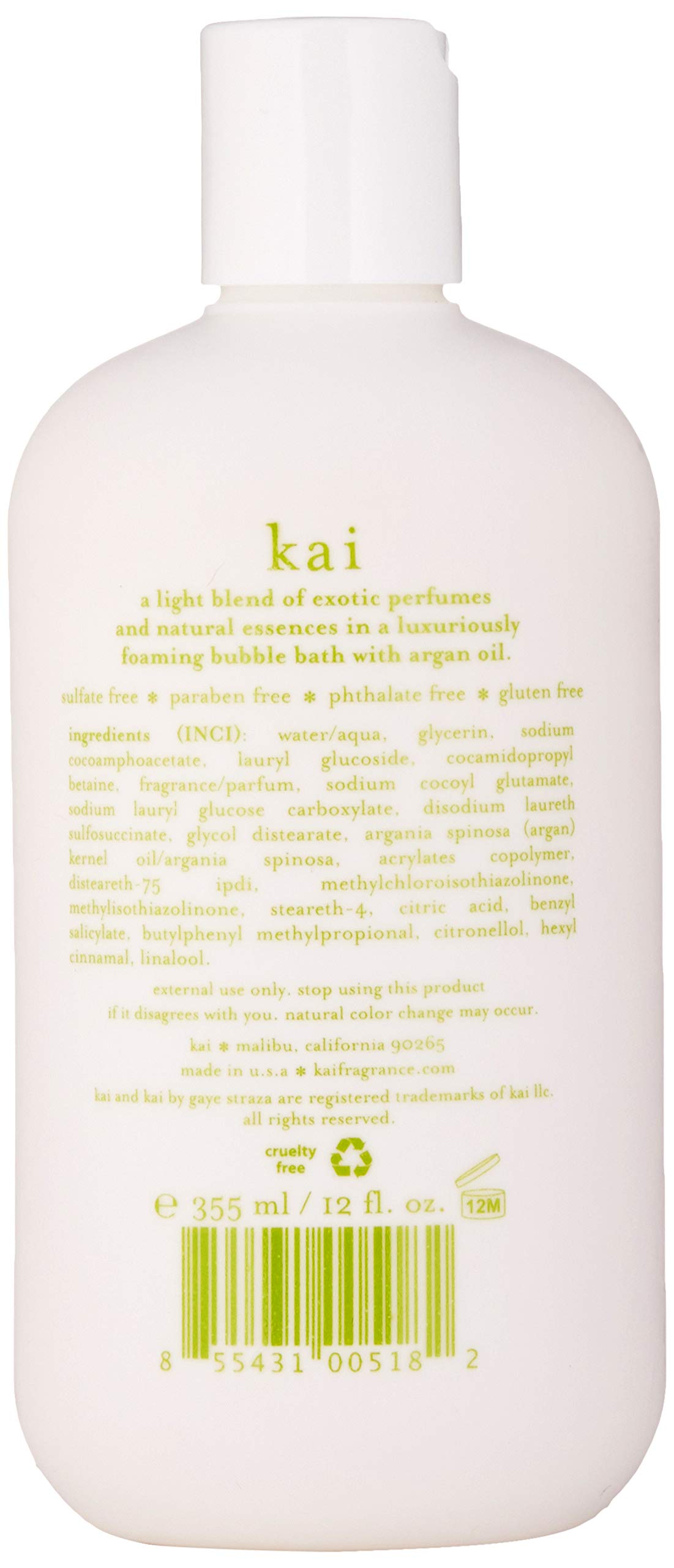 kai Bathing Bubbles, 12 Fl Oz., Bubble Bath Rich in argan Oil, Scented with Our Signature Gardenia Wrapped in White Exotics, Vegan, Cruelty Free, Made in The USA,