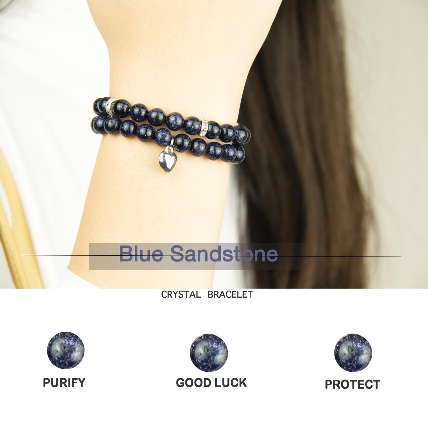 Healing Bracelets for Women - Blue Sandstone Bracelet - Healing Prayers Crystal Bracelet, 8mm Natural Stone Anti Anxiety Stress Relief Yoga Beads Get Well Soon Gifts