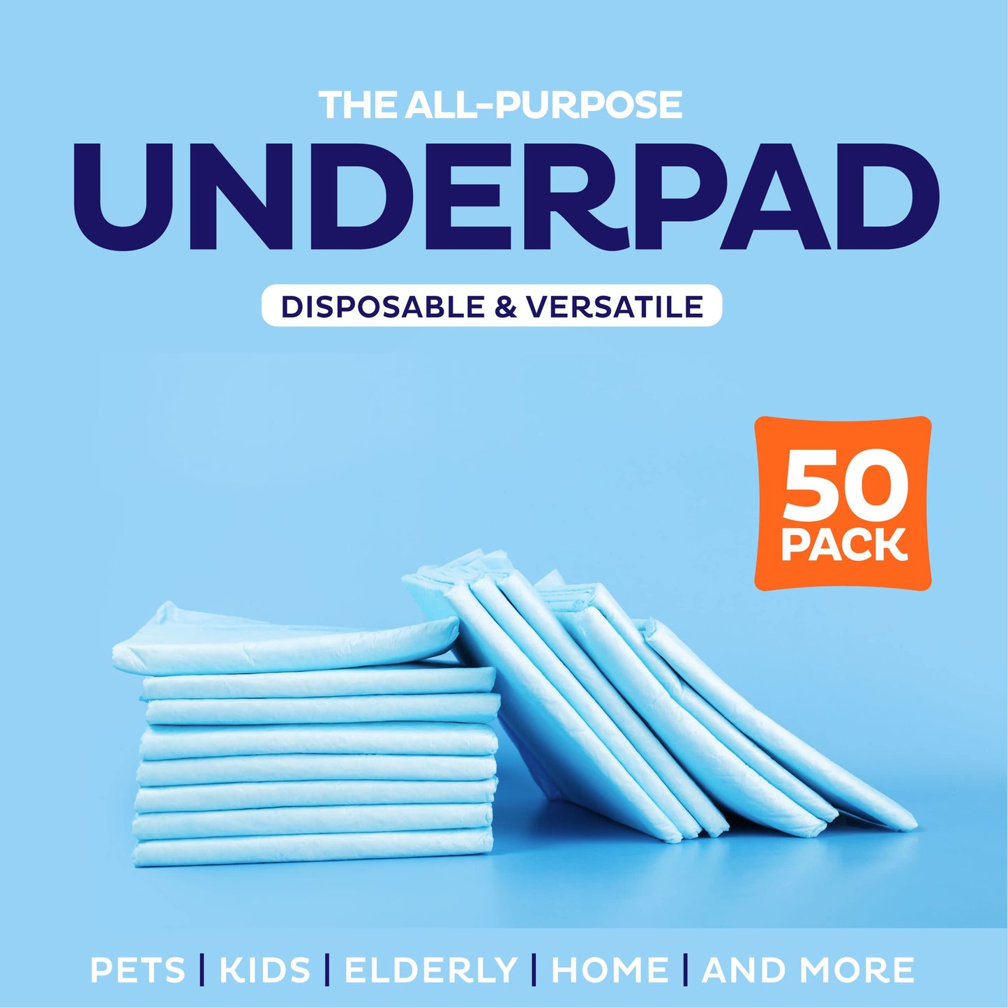 Chucks Pads Disposable [50-Pack] Underpads 23x36 Incontinence Chux Pads Absorbent Fluff Protective Bed Pads, Pee Pads for Babies, Kids, Adults & Elderly | Puppy Pads Large for Training Leak Proof