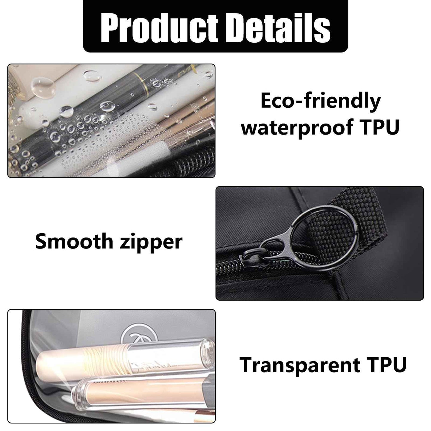 Cozomga Clear TSA Approved Toiletry Bag Set - 3 Pack (Large, Small and Mini) Clear Cosmetic Bag with Zipper, Quart Size Travel Essentials Organizer Perfect for Carry-On Luggage (TPU-3LSM-Black)