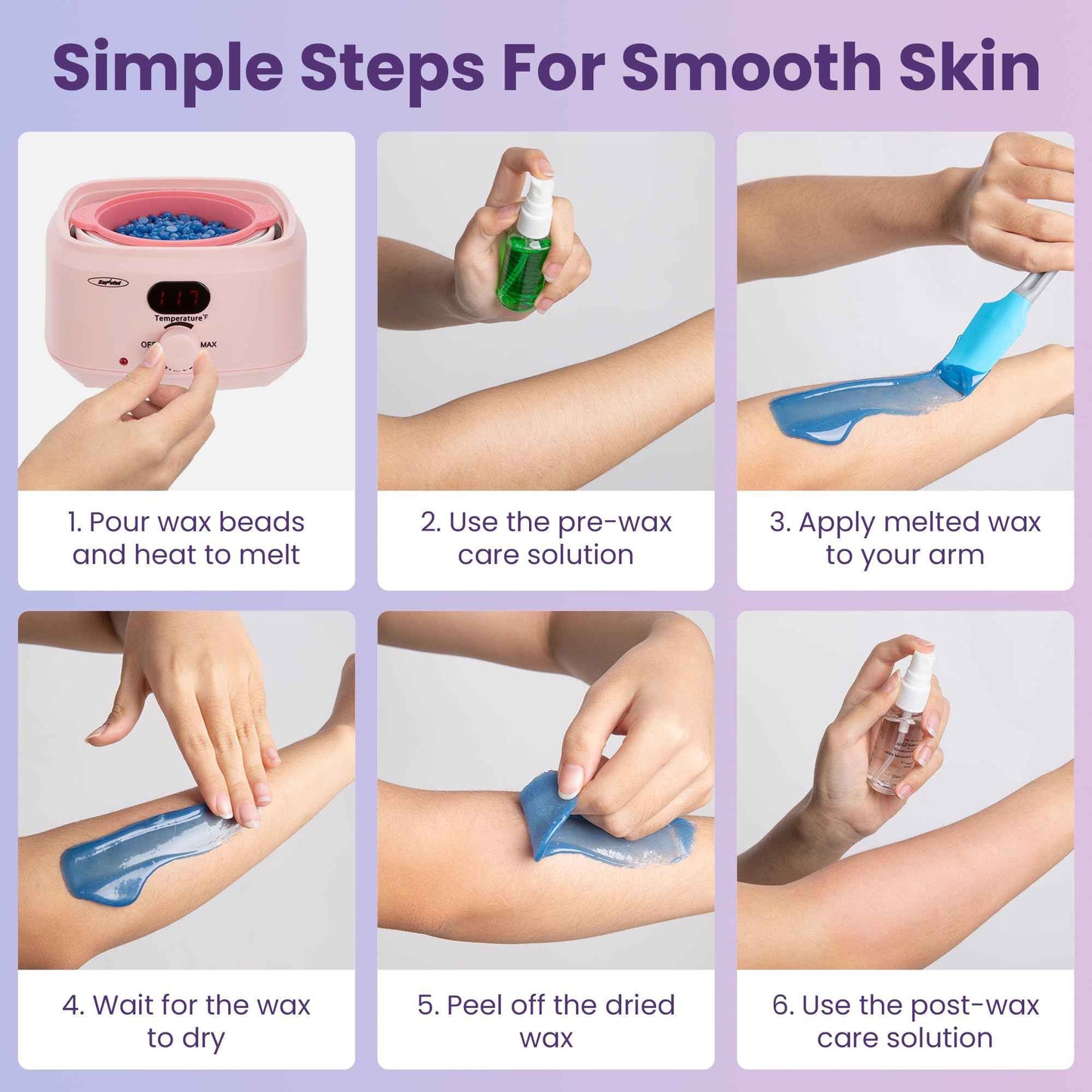 Sunvivi Waxing Kit, Brazilian Wax Warmer for Hair Removal with 5 Bag Hard Wax Beads, Digital Display Melt Warmer Kit for Women Men Full Body, Legs, Face, Bikini,Sensitive skin, Pink