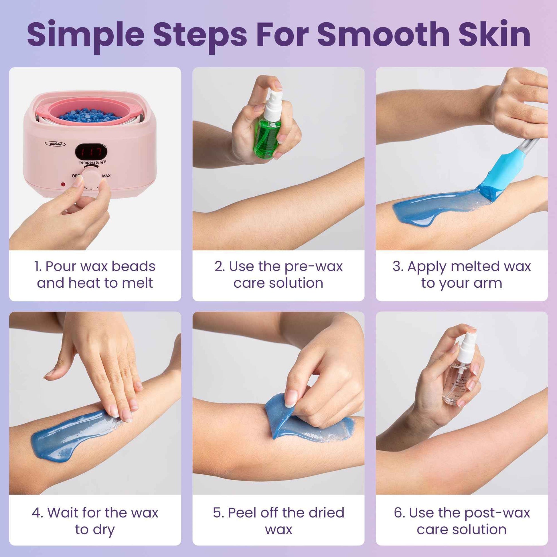 Sunvivi Waxing Kit, Brazilian Wax Warmer for Hair Removal with 5 Bag Hard Wax Beads, Digital Display Melt Warmer Kit for Women Men Full Body, Legs, Face, Bikini,Sensitive skin, Pink