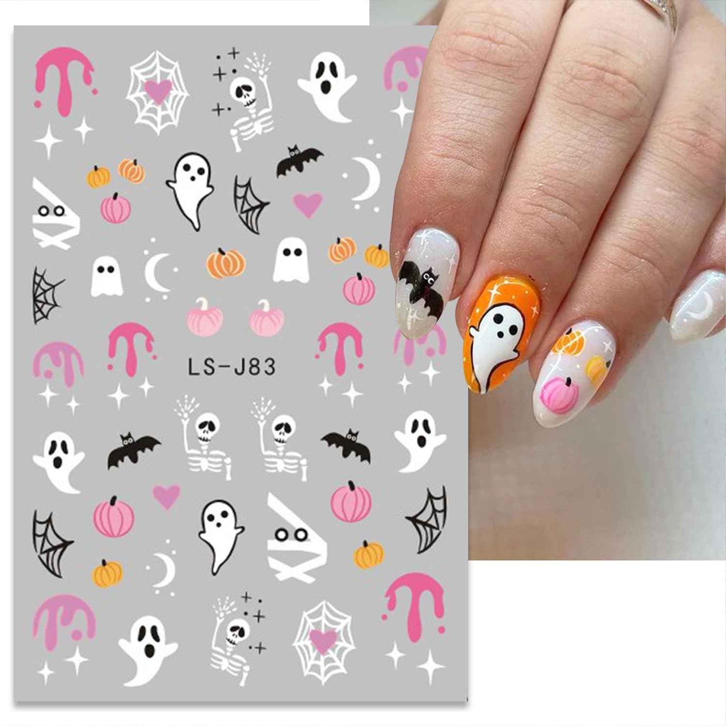 12 Sheets Halloween Nail Stickers Pumpkin Nail Decals 3D Self-Adhesive Ghost Spider Web Design Manicure Supplies Bat Cat Nail Art Sticker for Women Girls Holiday DIY Nail Decorations