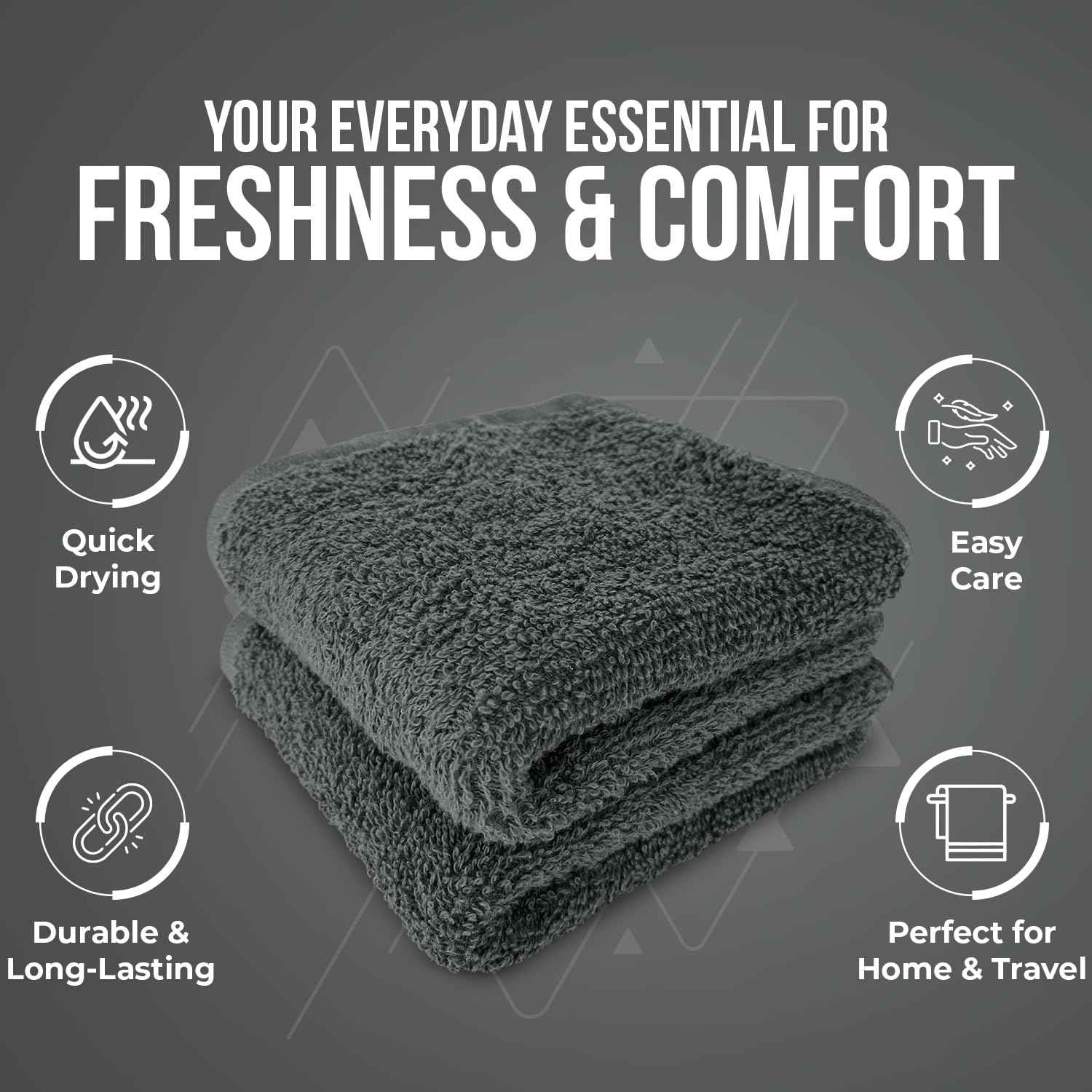 DAN RIVER 100% Cotton Wash Cloths 24 Pack [12x12] Soft & Absorbent face wash Cloth, Gym, Hotels & Spa Perfect for Everyday Use Fingertip Towels, Gray