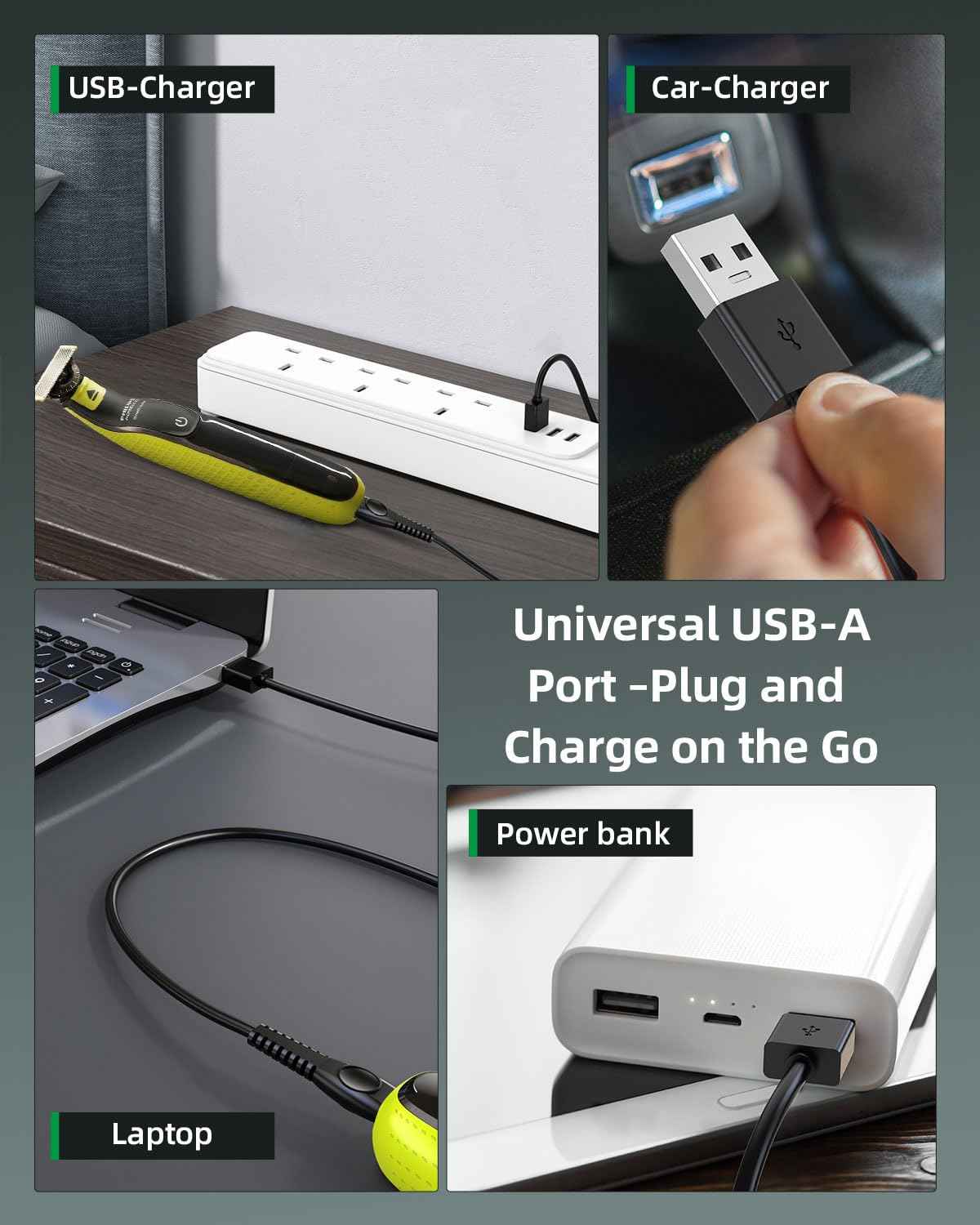 Superer 5V USB Charger Cord Fit for Philips Norelco One Blade 360 Newer Model QP2724 QP2834 QP1924 QP4631 QP6542 QP4530, MG7910 MG5910 MG9510 MG9525, X3001 S3341 X3052, for Phillips Power Shaver Cable