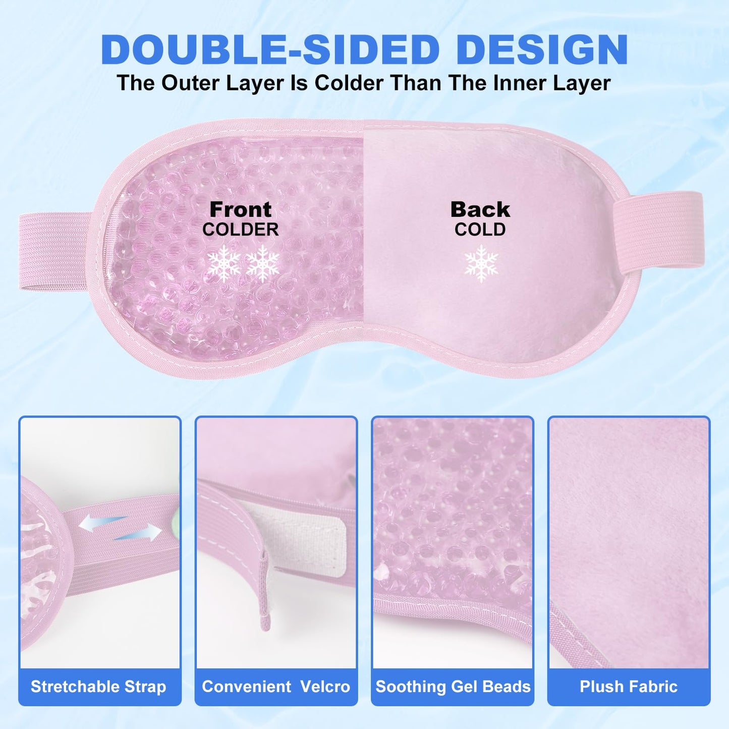 candyfouse 2Pack Cold Cooling Eye Mask, Reusable Gel Eye Mask Hot/Cold Therapy Gel Bead Eye Mask with Plush Backing for Headache/Puffiness/Migraine/Stress Relief/Skin Care/Dry Eyes(Pink)