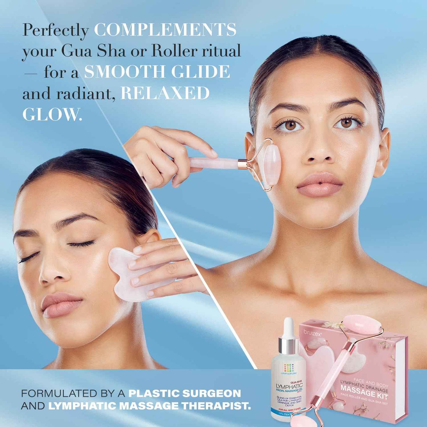 Facial Lymphatic Drainage Oil for Gua Sha Facial Tools, Lymphatic Drainage Massager Face with Jojoba & Coconut Oil, Use with Face Roller, Jade Roller, Guasha Tool for Face & Neck, 1 Fl Oz