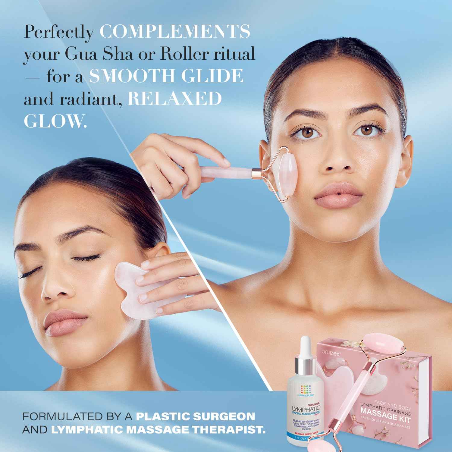 Facial Lymphatic Drainage Oil for Gua Sha Facial Tools, Lymphatic Drainage Massager Face with Jojoba & Coconut Oil, Use with Face Roller, Jade Roller, Guasha Tool for Face & Neck, 1 Fl Oz