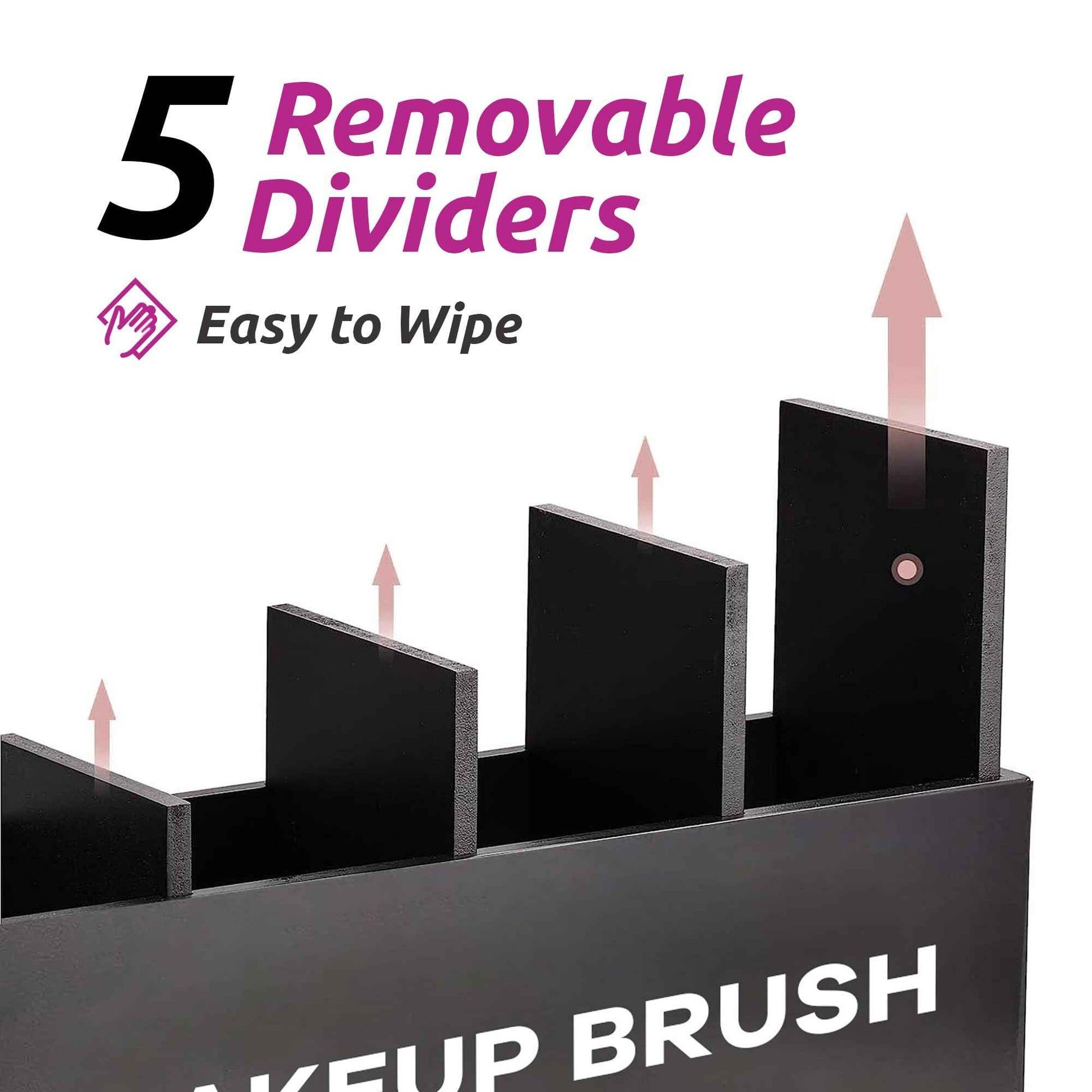 Suli Large Makeup Brush Holder Organizer, Wooden Cosmetic Brushes Storage with 4 Slots, Eyeliners Display Case for Vanity Desktop Bathroom Countertop -Black