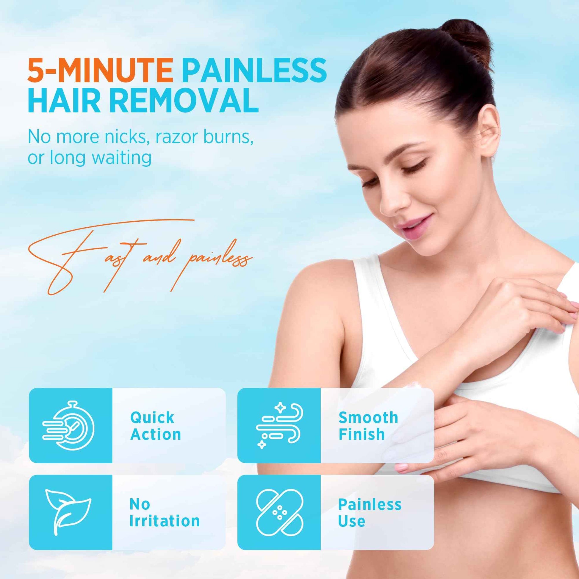 Milakos Painless Hair Removal Cream - Soothing Depilatory for Women with Sensitive Skin. Enriched with Aloe, Chamomile & Vitamin E, For Legs, Arms, Bikini & Underarms.