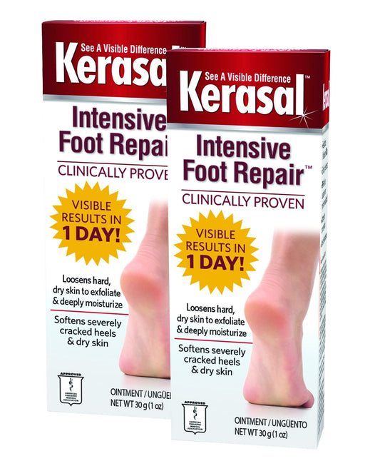 Kerasal Intensive Foot Repair Skin Healing Ointment for Cracked Heels and Dry Feet 1 oz , 2 Count, (Pack of 2)