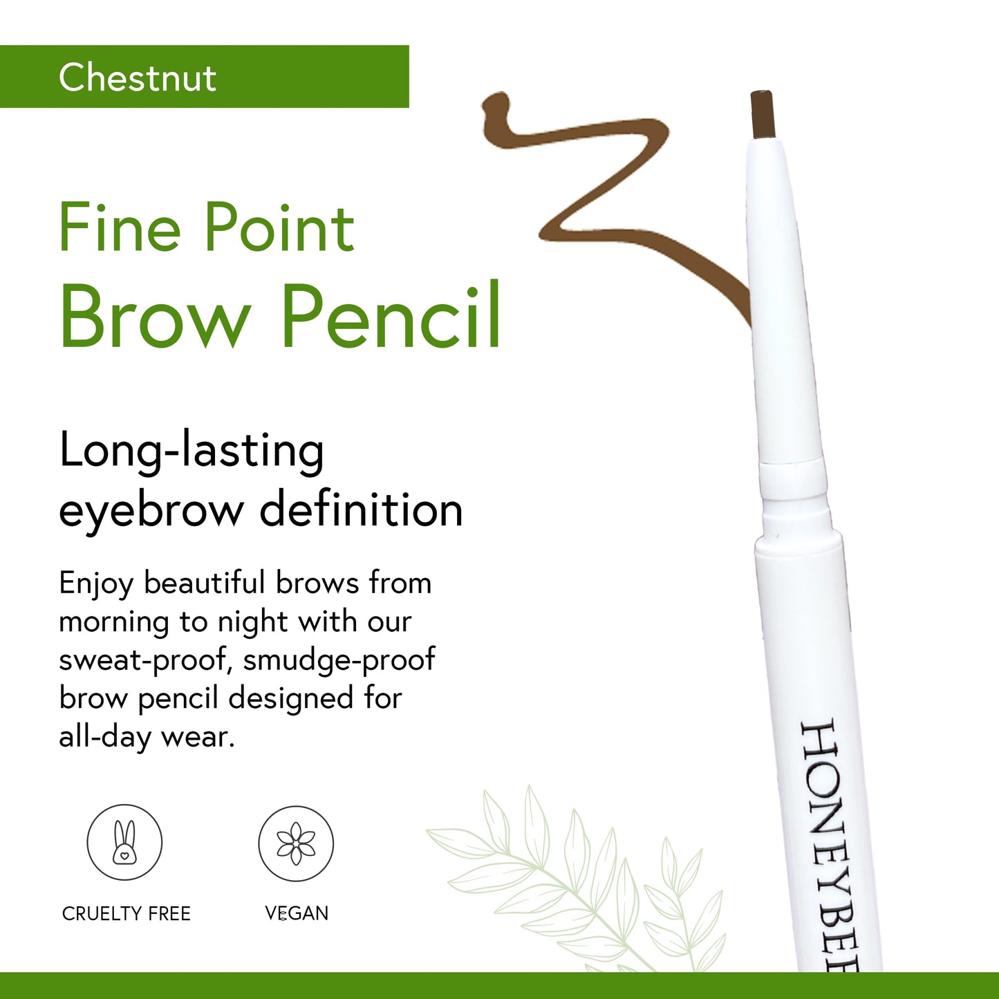 Honeybee Gardens Fine Point Brow Pencil, Chestnut, Long-Lasting Eyebrow Definition, Vegan, Cruelty-Free Beauty