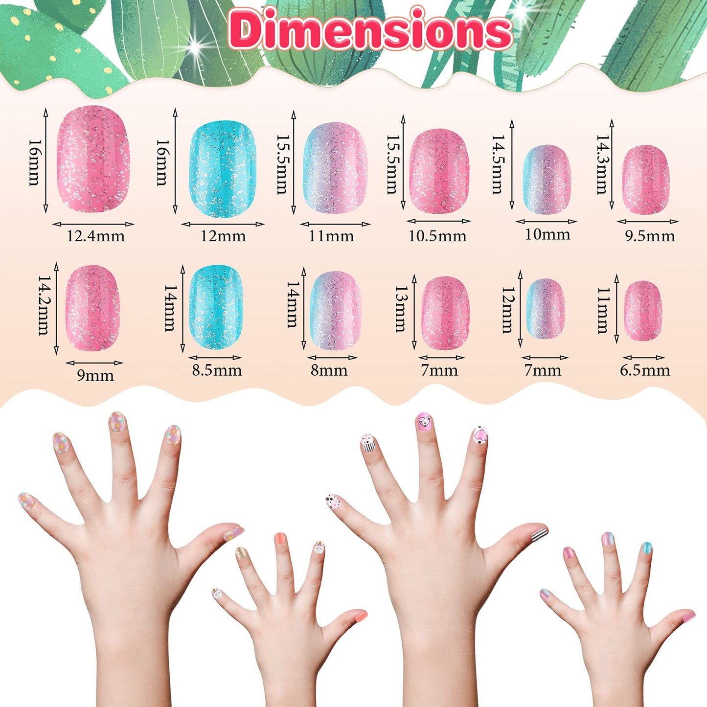 432 Pieces 19 Sets Children False Nail Kid Fake Nail Tips Short Artificial Full Cover Cute Fingernails for Little Girls Present Nail Decor (Classic Pattern)