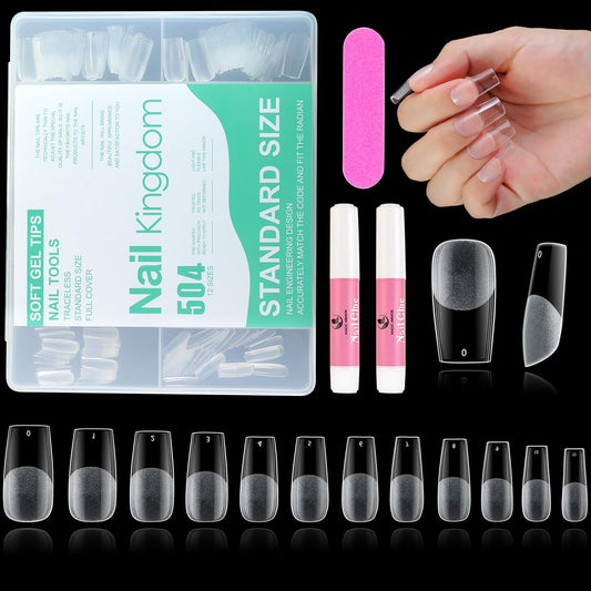 MAGIC ARMOR Square Fake Nails Tips - 504Pcs Upgraded Soft Gel Square Gel Nail Tips Press on Nails Pre-shape Clear Square Nails Tips for Full Cover Acrylic Square Nails French False Nails For Nail Exte