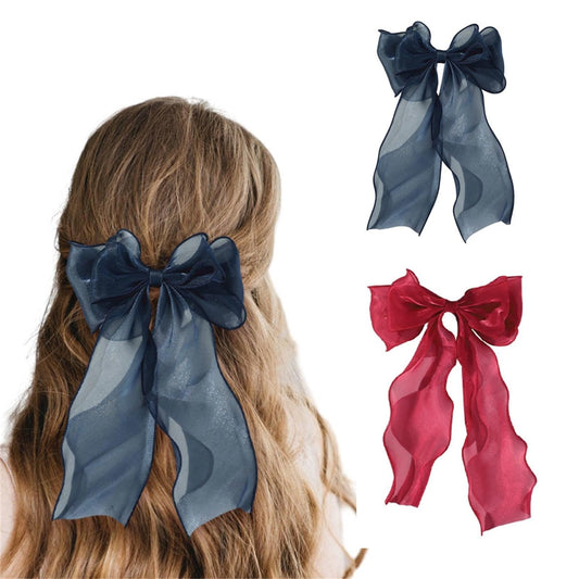 papasgix Silk Ribbon Hair Bows Clips: Big Solid Color Bows for Women and Girls (2, Navy Blue + Burgundy)