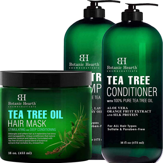 Botanic Hearth Tea Tree Hair Mask, Shampoo & Conditioner Set (16 oz each) Bundle