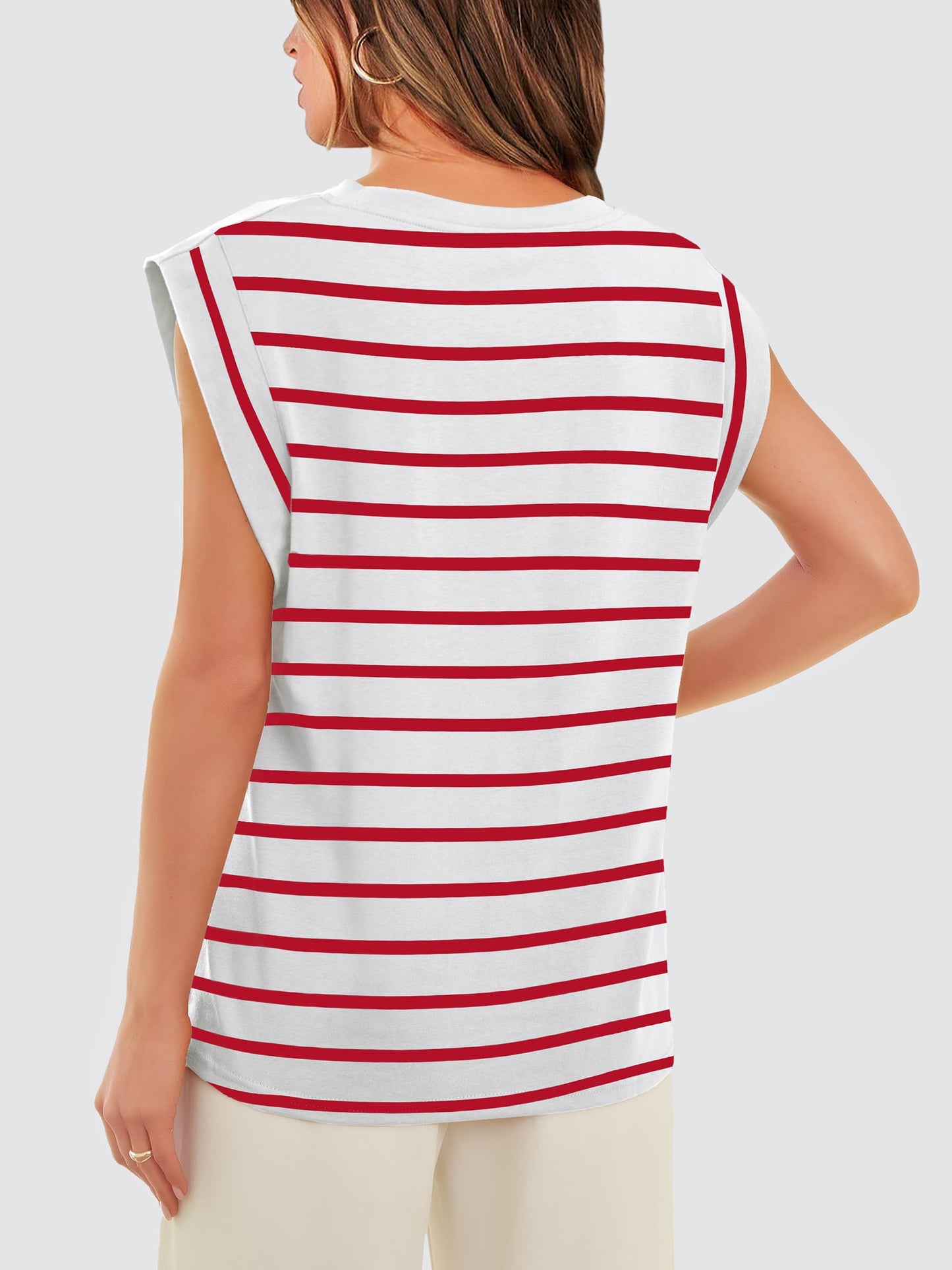 WIHOLL Tank Tops for Women Red and White Striped Shirt Basic Tee Soft Trendy Summer Outfits Fashion Clothes 2024 S