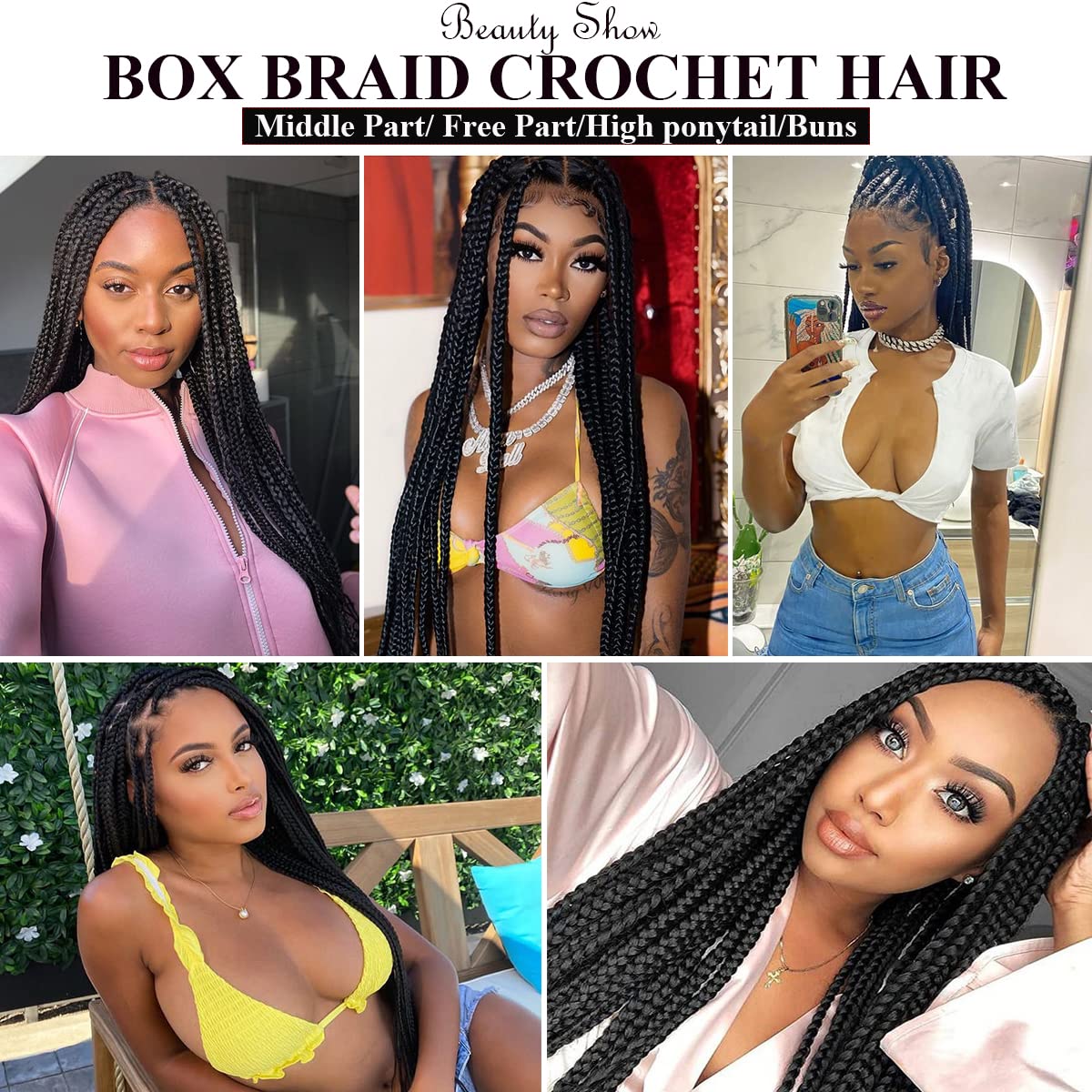 7 Packs Crochet Box Braids Pre Looped Box Braid Goddess Box Braids Crochet Hair Extensions Straight Crochet Hair For Black Women Crotchet Braid Hair Bundle (20 Inch（Pack of 7）, 1B#)