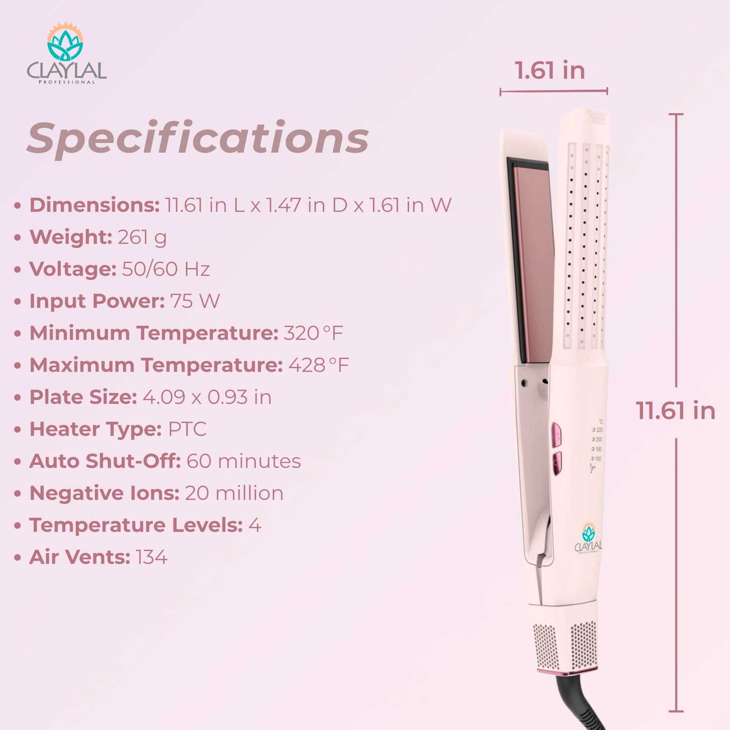 Hair Straightener and Curler 2 in 1 – Claylal Professional Flat Iron Styler with Negative Ions, 430°F Heat, 360° Airflow | Straighten & Curl Hair