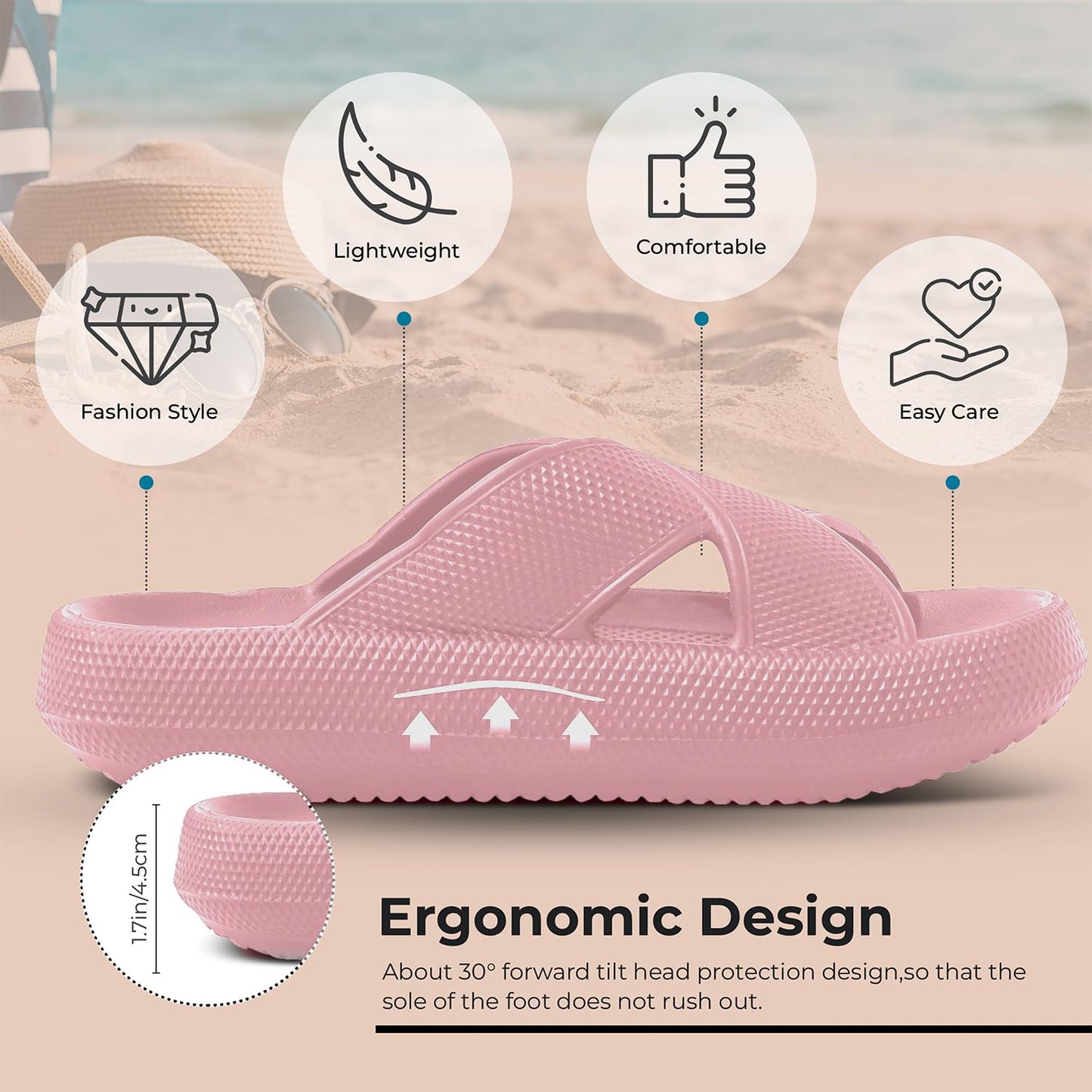 GBXPRESS Pillow Slippers for Women and Men, Anti-Slippery | House Slides Shower Sandals |Breathable| Cross strap| Extremely Comfy | Cushioned Thick Sole | Rose W 14.5-15, M 13-14