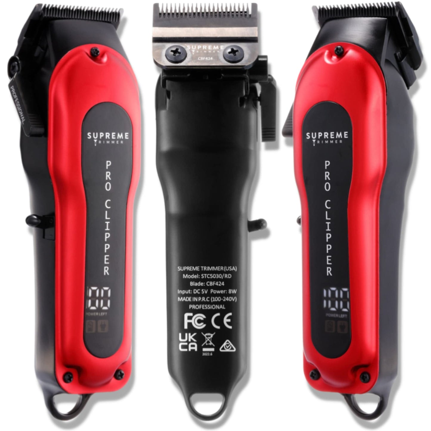 Supreme Trimmer Pro Clipper All Metal w/Fade Blade | 300 Min Run Time Professional Clipper Set, Cordless Beard Trimmer | STC5030 Red