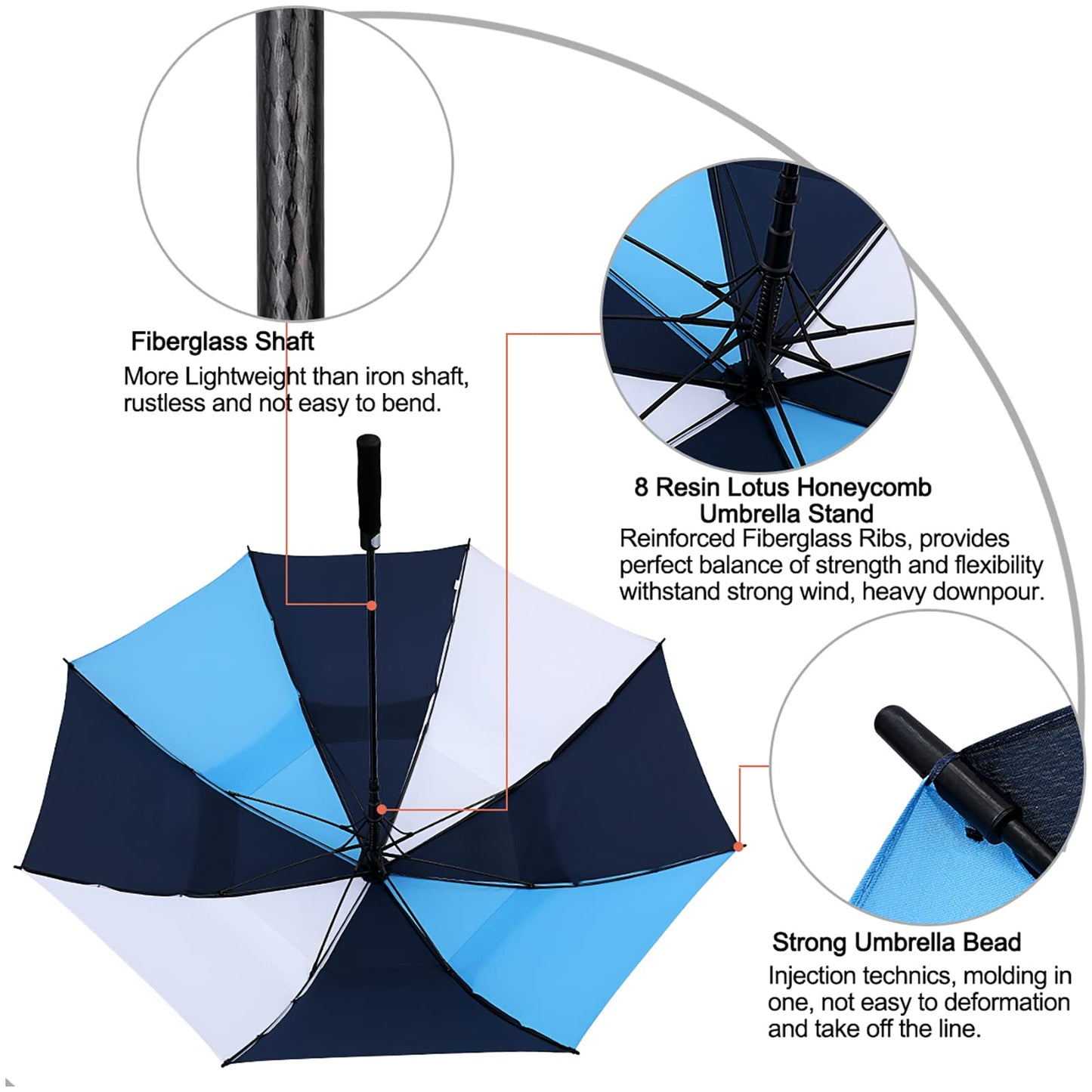 G4Free 62 Inch Automatic Open Golf Umbrella Extra Large Oversize Double Canopy Vented Windproof Waterproof Stick Umbrellas (White+Dark Blue+Sky Blue)