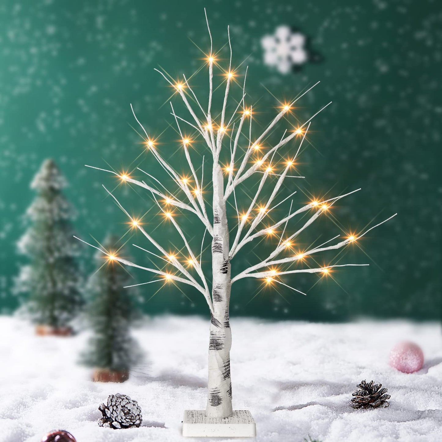 Set of 2- FastDeng Birch Tree Lighted, 2FT 36 LED Warm White Lights, Battery Powered Timing Tabletop Bonsai Tree Light for Home Bedroom Holiday Wedding Party Indoor Decoration