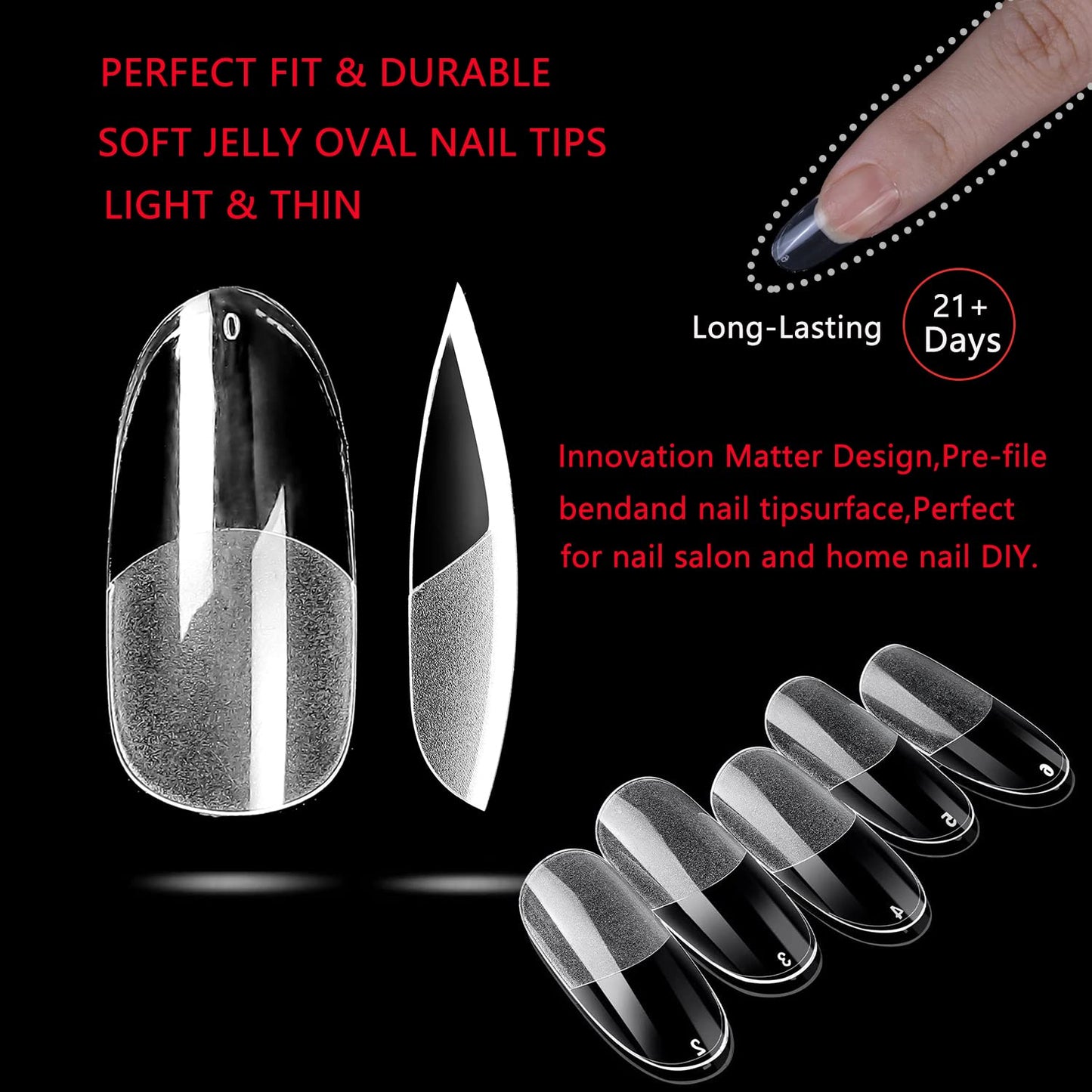 MAGIC ARMOR Round Almond Nail Tips Pre-shape 504pcs Round Almond Gel Nail Tips Round Oval Almond Press on Nails Soft Gel Nail Tips for Full Cover Acrylic Round Oval Full Nails False Nails 10 Sizes Ova