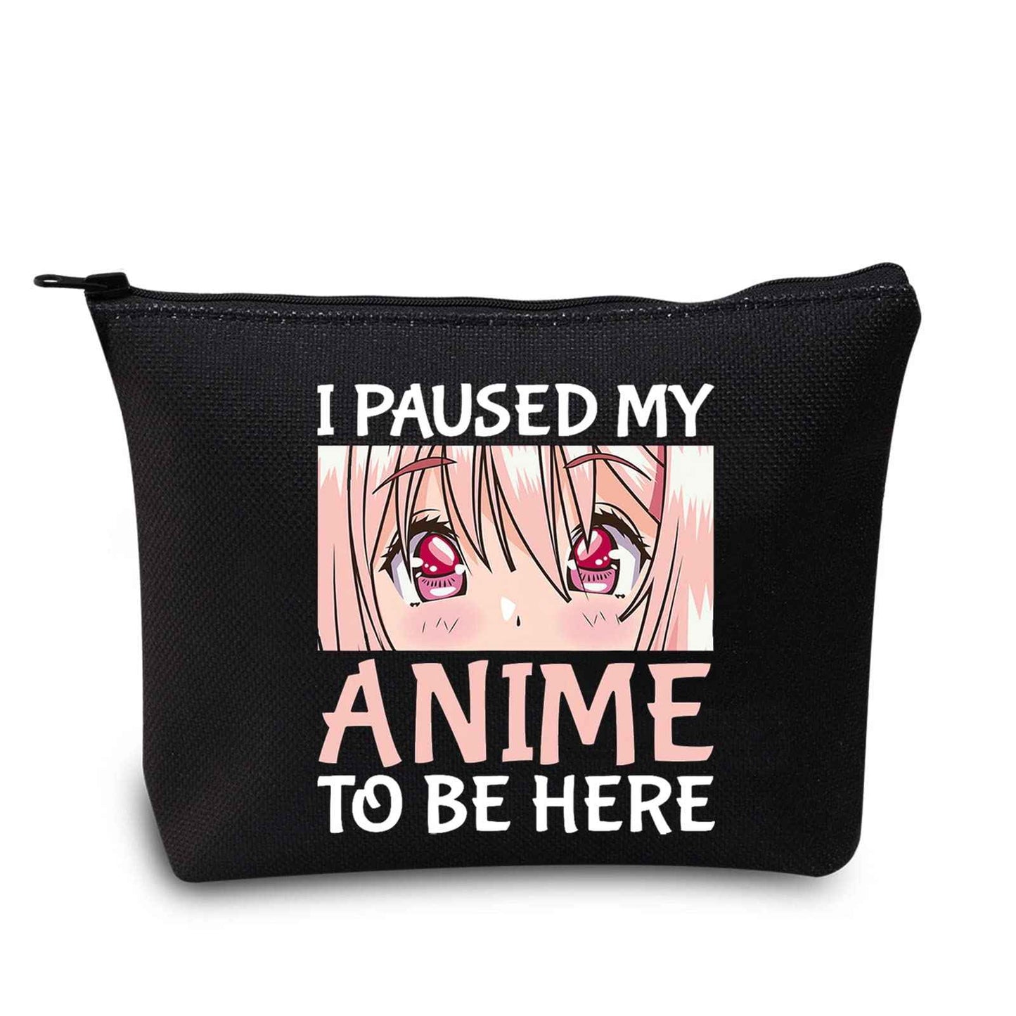 LEVLO Anime Girl Cosmetic Bag Amine Girl Inspired Gift I Paused My Anime To Be Here Makeup Zipper Pouch Bag Anime Cosplay Merchandise (My Anime Black)