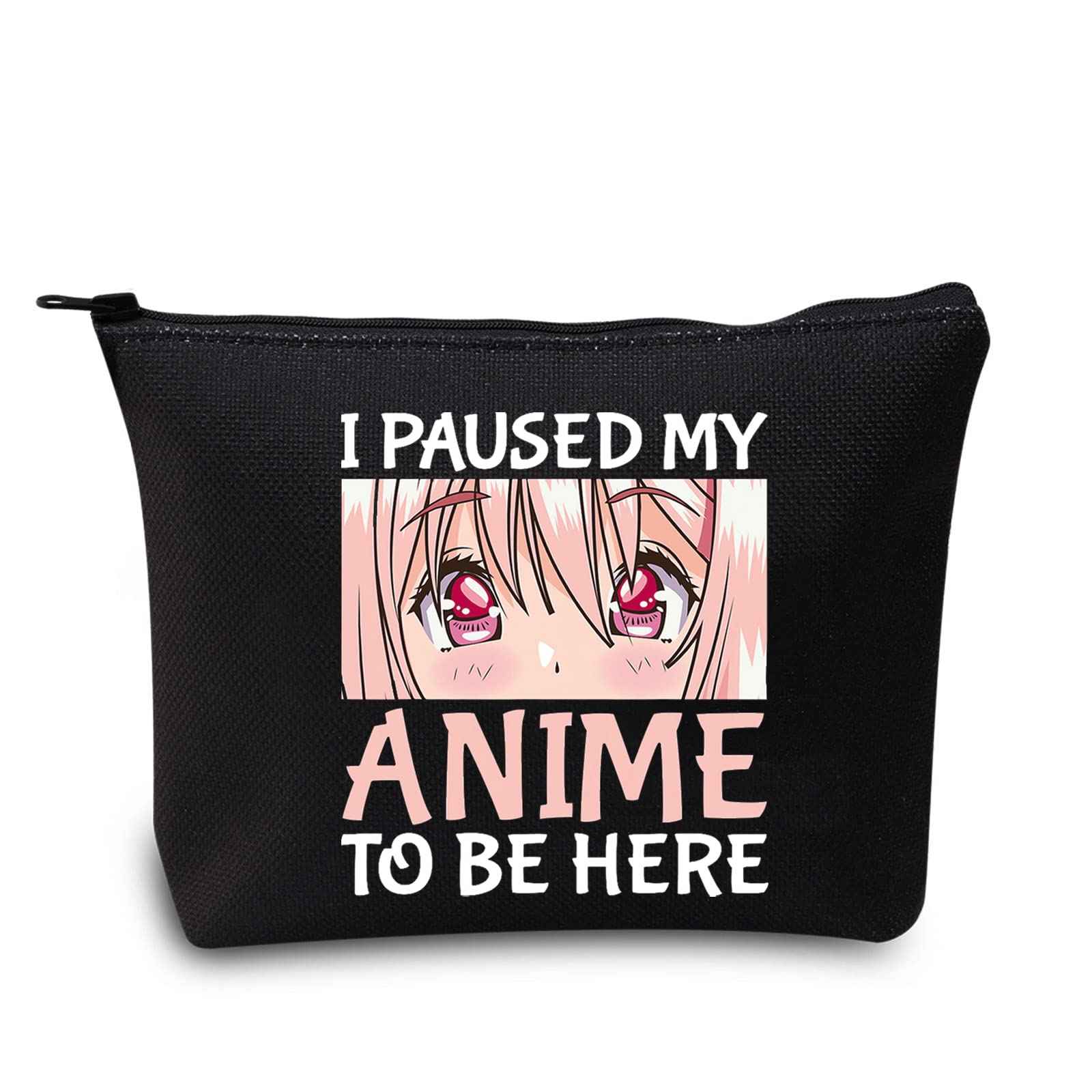 LEVLO Anime Girl Cosmetic Bag Amine Girl Inspired Gift I Paused My Anime To Be Here Makeup Zipper Pouch Bag Anime Cosplay Merchandise (My Anime Black)