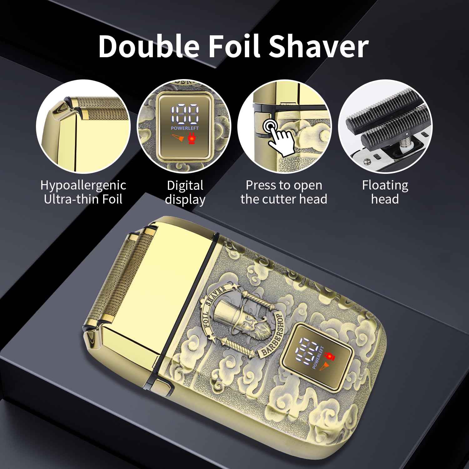 HIENA PRO Professional Foil Shaver for Men, Reciprocating Electric Beard Trimmer, Cordless Bald Head Precision Trimmer with LED, Perfect Gifts for Men(GM)