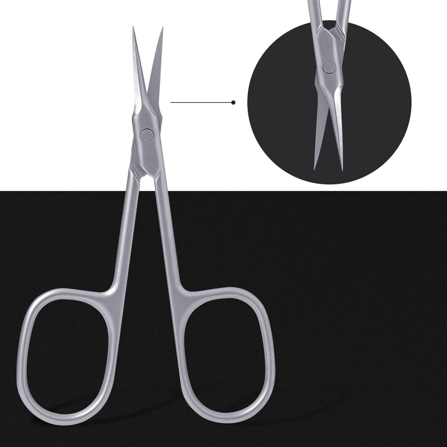 KINBOM 2pcs Cuticle Scissors, Extra Fine Straight/Curved Blade Scissors for Eyebrow Eyelash Nails Multi-Purposed Fine Small Scissors for Manicure Pedicure Beauty Grooming