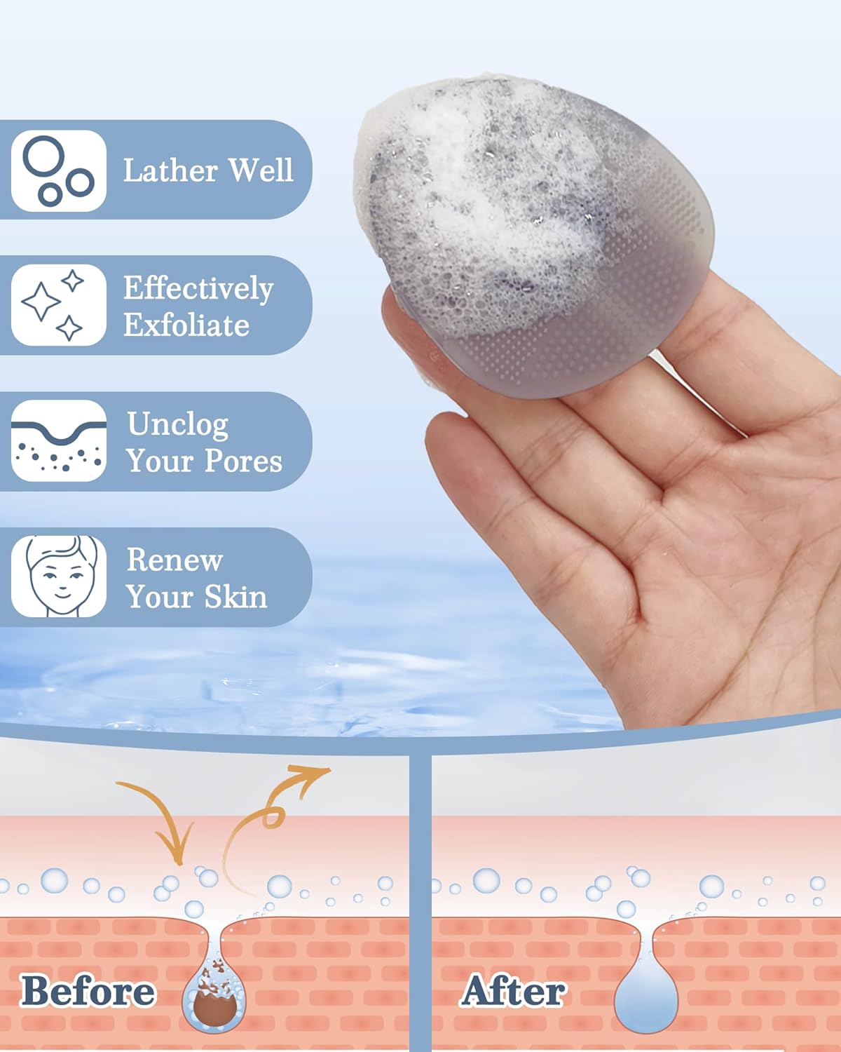 Manmihealth Silicone Back Scrubber (Thick Bristles) & Bath Glove & Face Brush Set(3PCS), Super-Exfoliating & Lathering Body Scrubber, Shower Brush, Face Scrubber Combination, with a Free Hook.(Black)