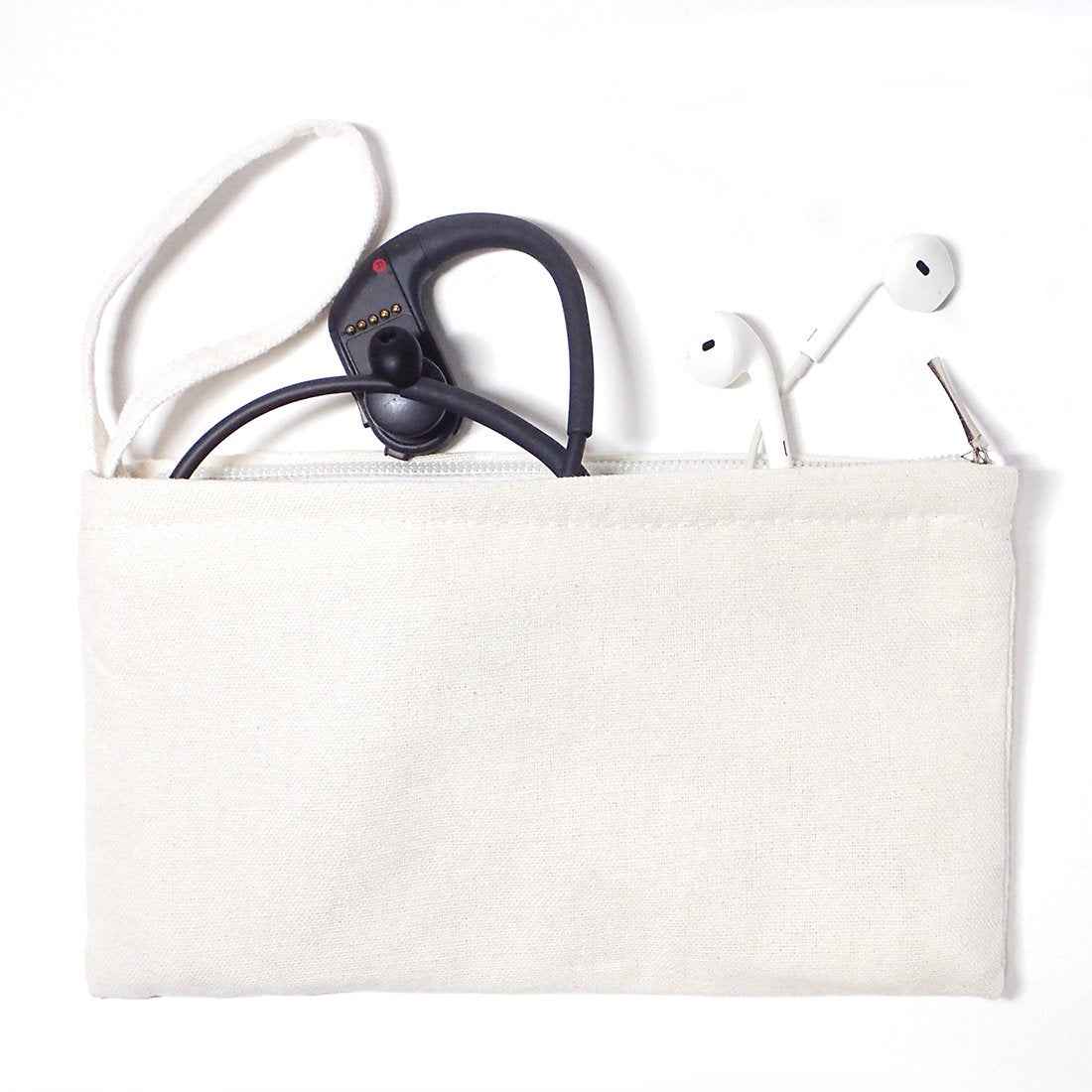 YINGKOR Wristlet Cotton Canvas Zipper Cosmetic Bag Makeup Bags Tool Organizer with Cotton Lining, 5.11"x7.48", White, Pack of 4