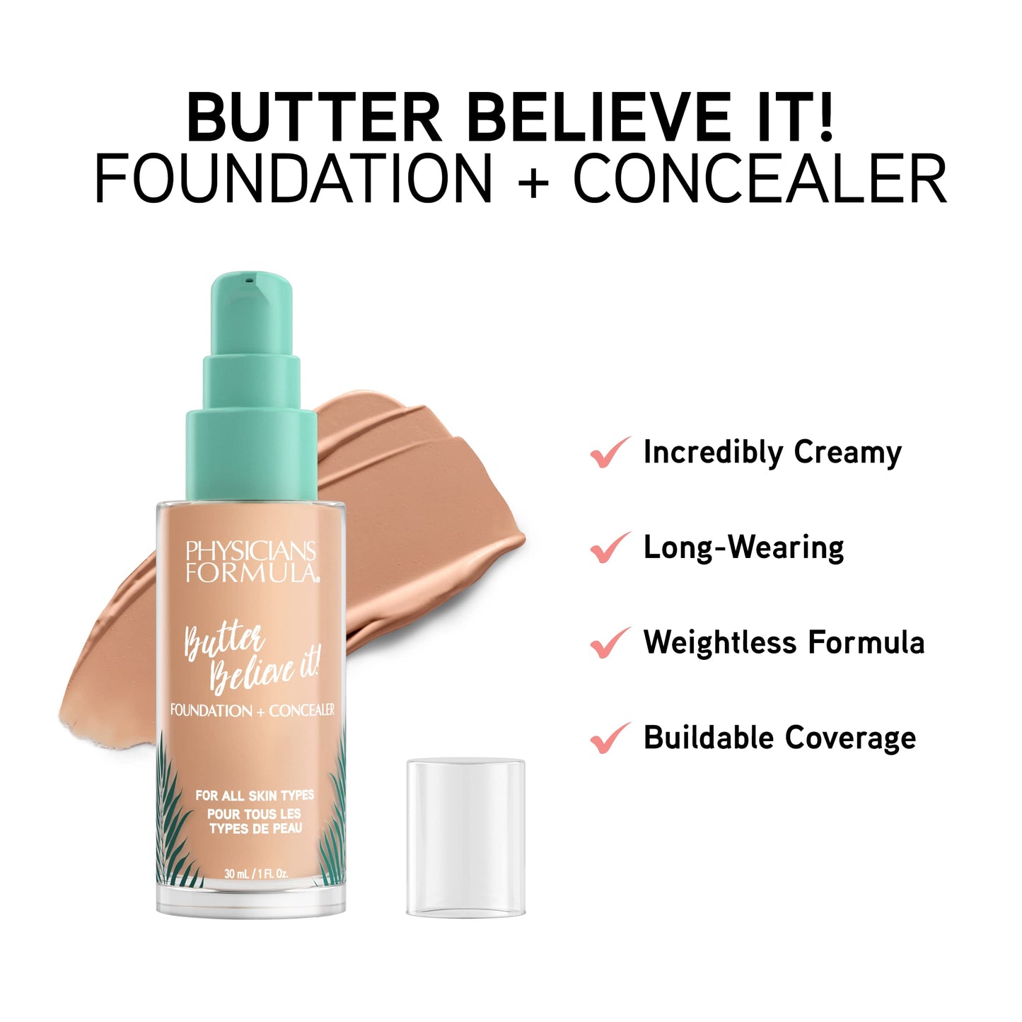 Physicians Formula Butter Believe It! Foundation + Concealer Tan | Dermatologist Tested, Clinicially Tested