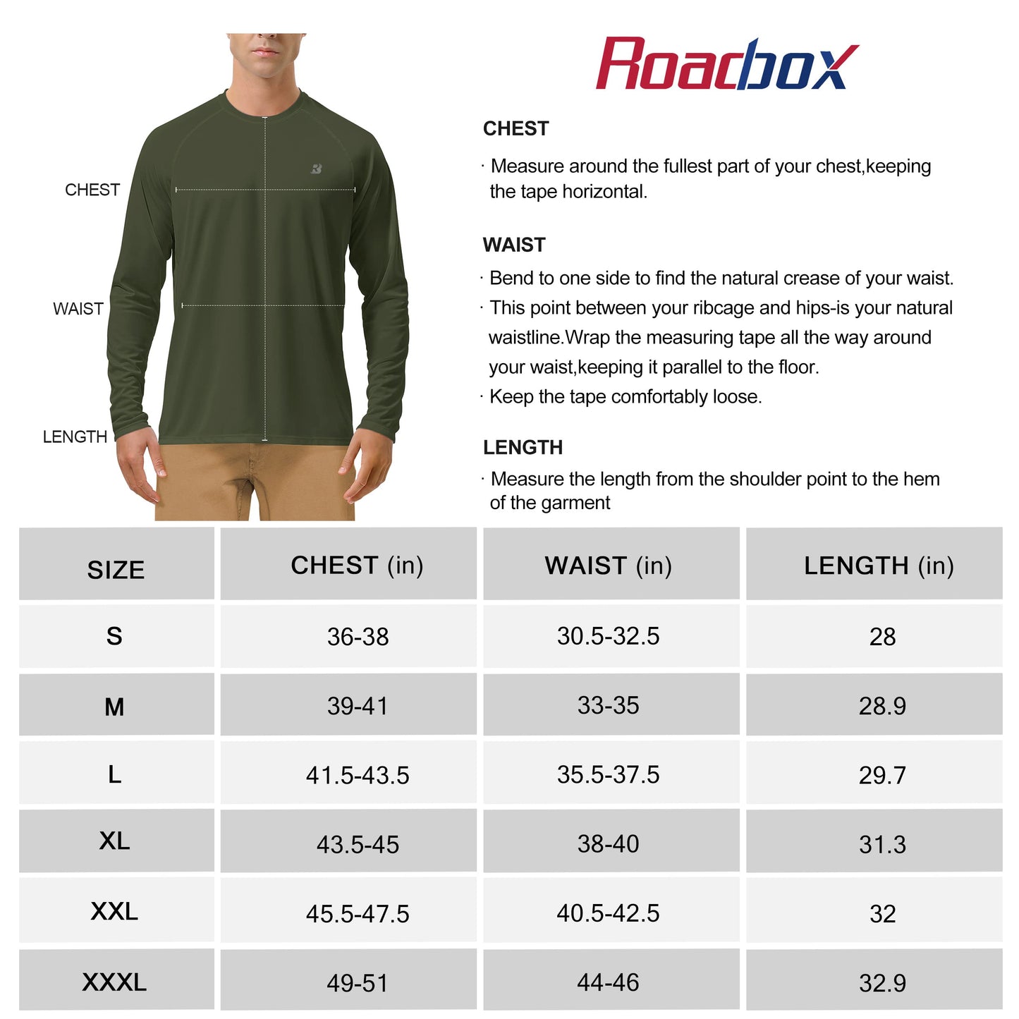 Roadbox Mens UPF 50+ UV Sun Protection Shirts Outdoor Long Sleeve SPF Diving Rash Guard for Fishing Hiking Swimming Dark Green