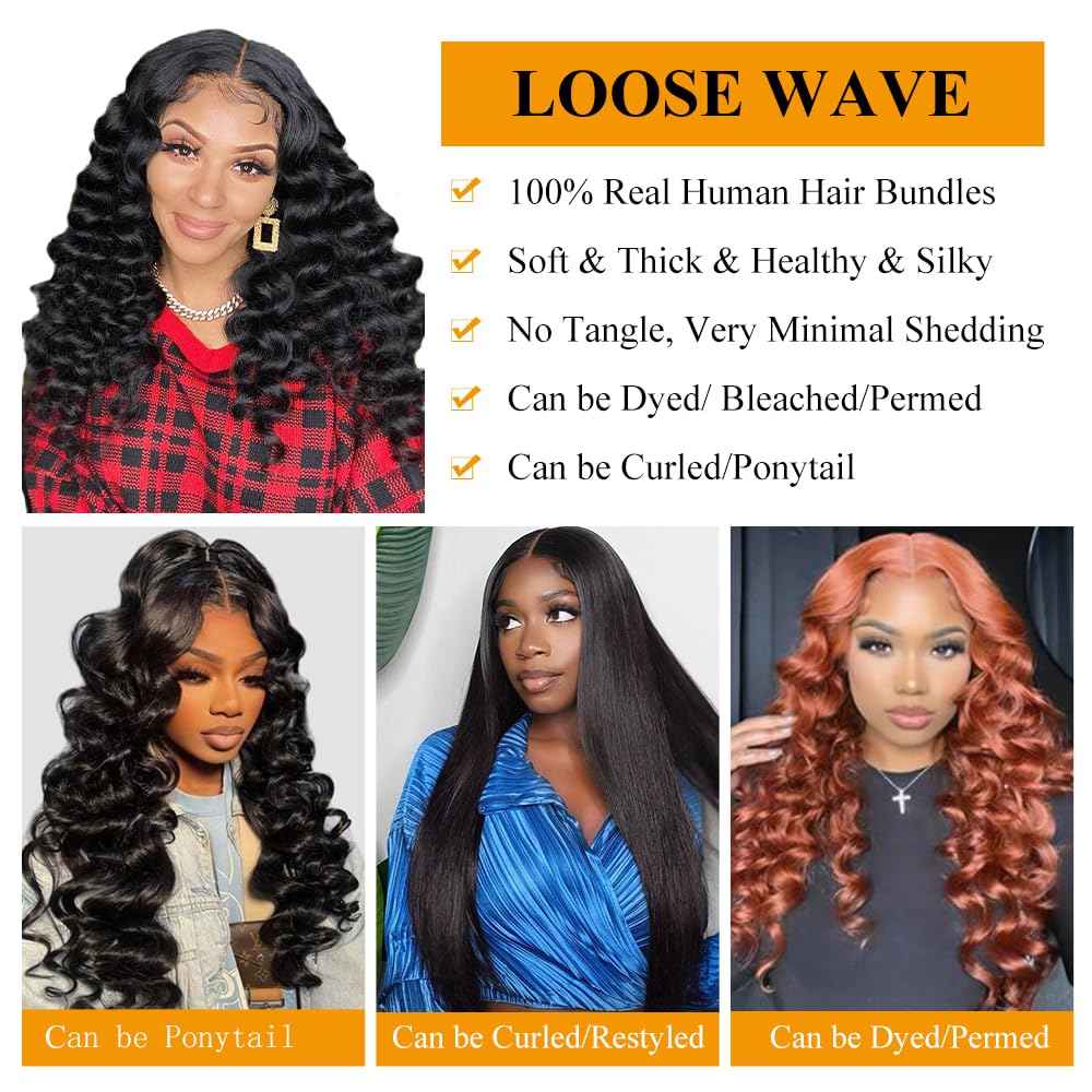 QTHAIR 16A 13x4 HD Lace Frontal Human Hair Loose Wave Frontal Pre Plucked with Baby Hair Ear to Ear Transparent Lace Closure 100% Unprocessed Brazilian Virgin Human Hair(12inch)
