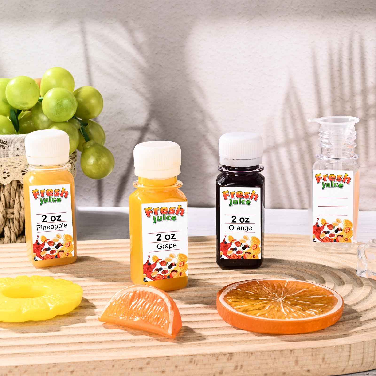 IWOLOMI 100 Pack 2 oz Small Plastic Shot Bottles with Caps Ginger Shots Bottles for Liquids, Reusable Clear Juice Containers with Scale, Funnels, Stickers for Ginger, Liquids, Beverages