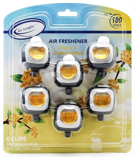 Air Jungles French Osmanthus Scent Car Air Freshener Clip, 6 Car Freshener Vent Clips, 4ml Each, Long Lasting Air Freshener for Car, Up to 180 Days Car Refresher Odor Eliminator