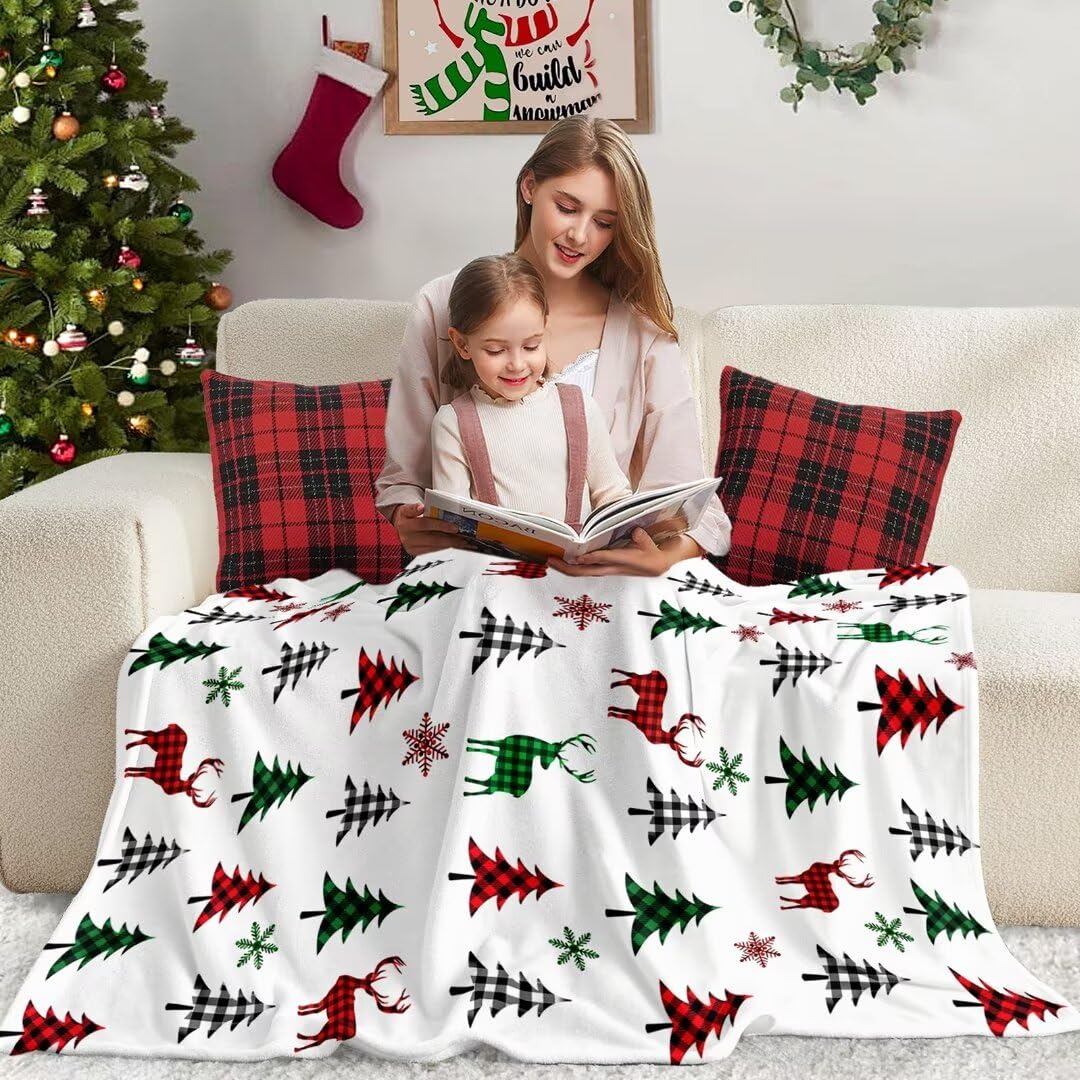 Jameswish Christmas Blanket Christmas Tree Deer Flannel Throw Blanket Soft Plush Blanket for Couch Sofa Bed Christmas Home Decor 50x60”