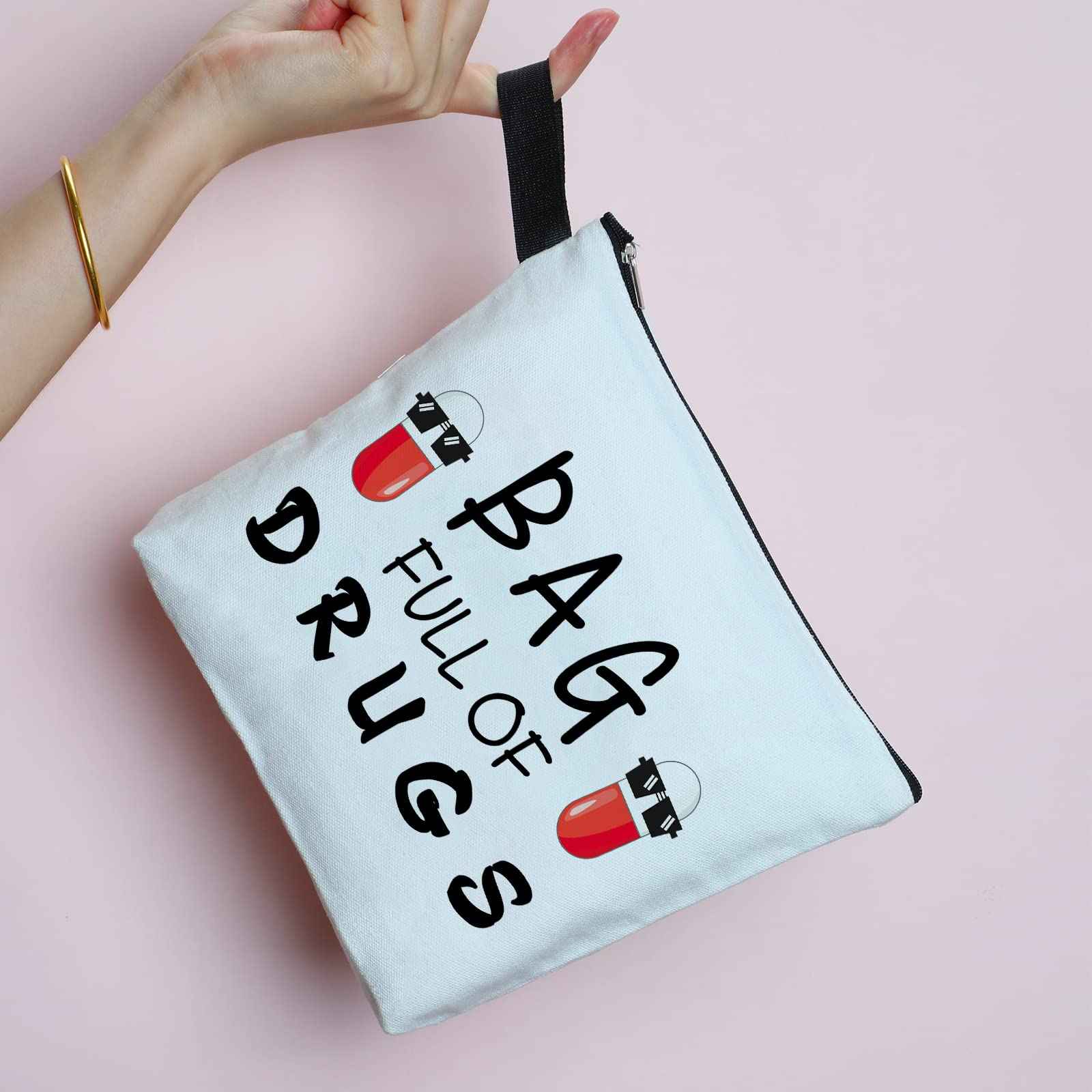 Yishuliwu Funny Medicine Bags for Women Travel Cosmetic Bag Full of Pill Bags Gifts for Nurse Sister Mom Bestie Grandma Friend for Birthday Christmas Appreciation Unique Gifts