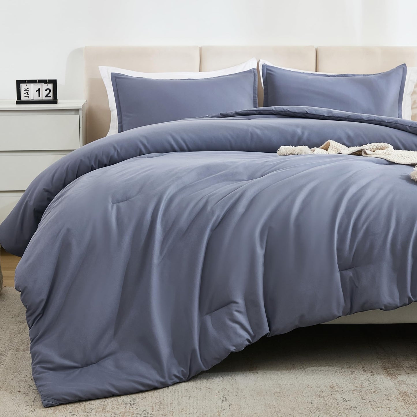 Litanika Comforters Bluish Grey Twin/Twin XL Size, 2 Pieces Lightweight Solid Bedding Set & Collections, All Season Fluffy Bed Set (66x90In Comforter & 1 Pillowcase)