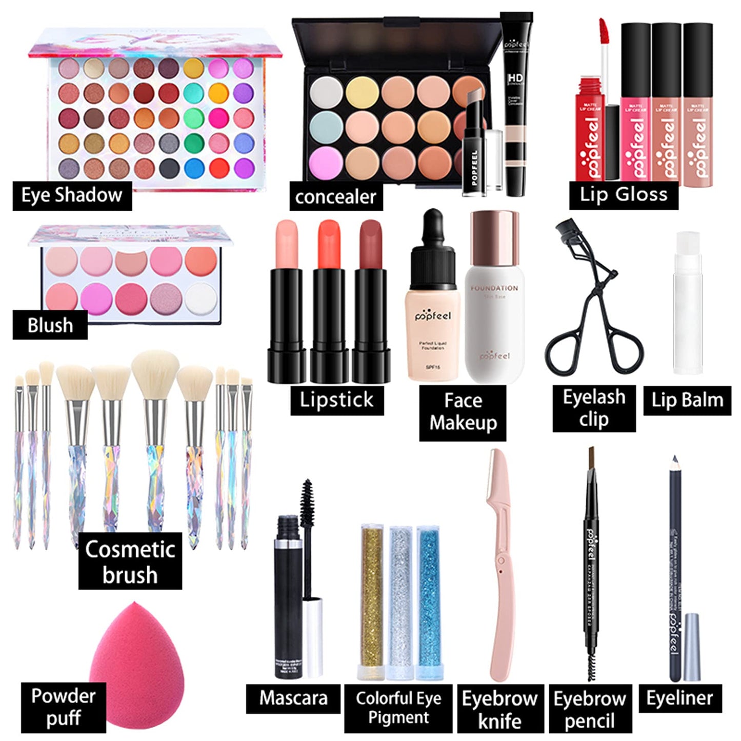 Joyeee All-in-One Makeup Gift Set Travel Makeup Kit Complete Starter Makeup Bundle Lipgloss Lipstick Concealer Blushes Powder Eyeshadow Palette Cosmetic Palette for Teen Girls & Adults #17