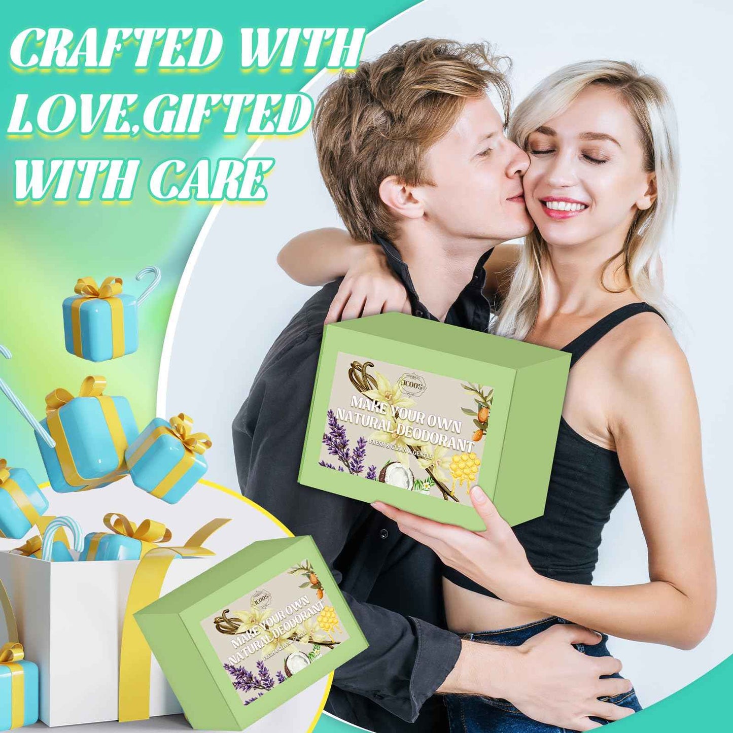 JCOOS Deodorant Making Kit, DIY Deodorant Kit, Aluminum Free Antiperspirant for Women and Men, Shea Butter, Coconut Oil, Baking Soda, Vanilla & Lavender Essential Oils, Containers Sweat & Odor Control