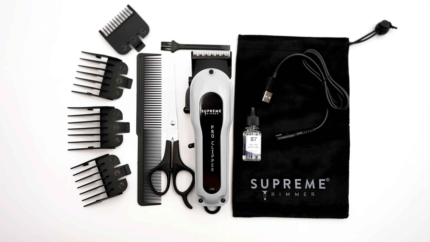 Supreme Trimmer Pro Clipper Lite | 210 Min Run Time Professional Hair Cutting Tool Set + Hair Comb, Scissors & Fade Blade | STC5000
