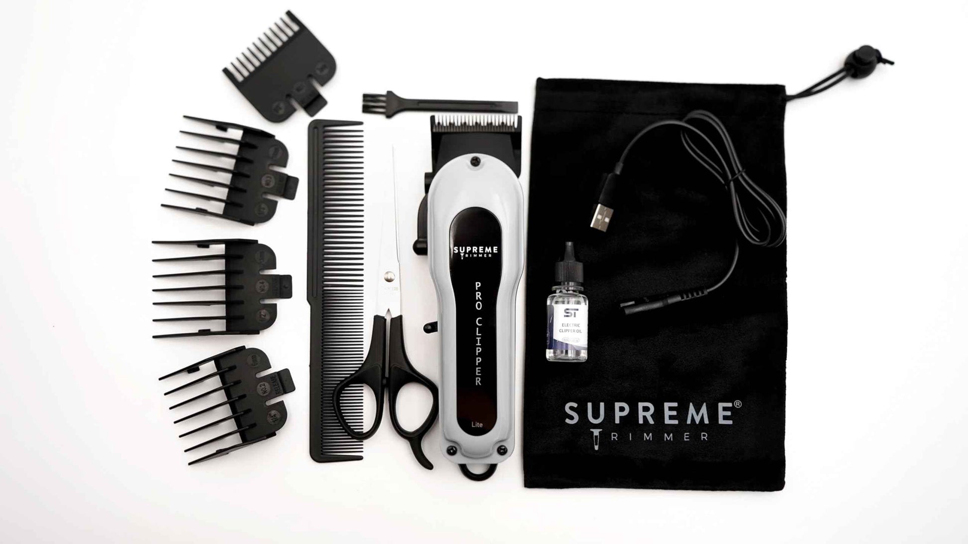 Supreme Trimmer Pro Clipper Lite | 210 Min Run Time Professional Hair Cutting Tool Set + Hair Comb, Scissors & Fade Blade | STC5000