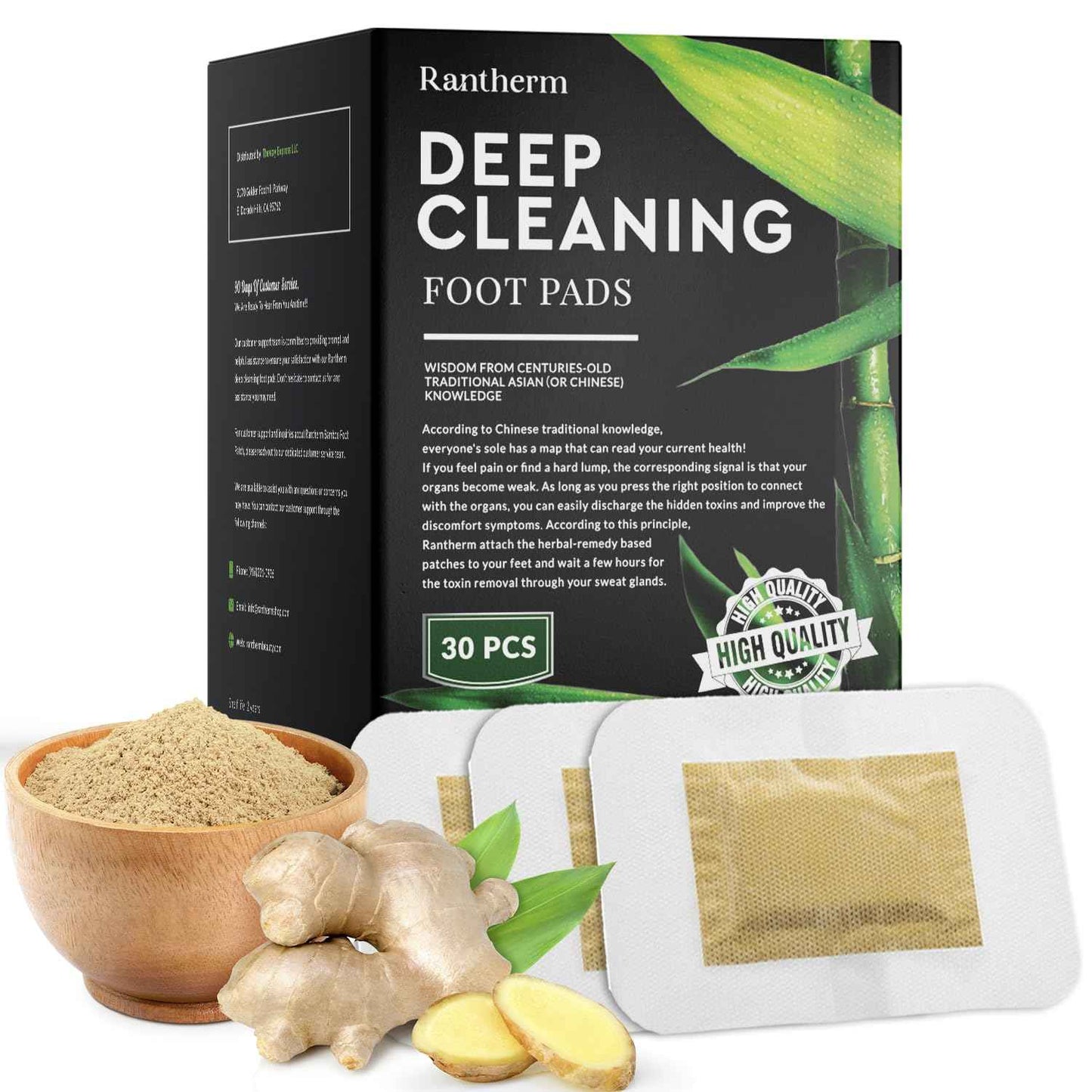 Rantherm Deep Cleansing Foot Pads: Bamboo Wood Ginger Foot Patches for Promoting Daily Relaxation and Sleeping 30 Packs