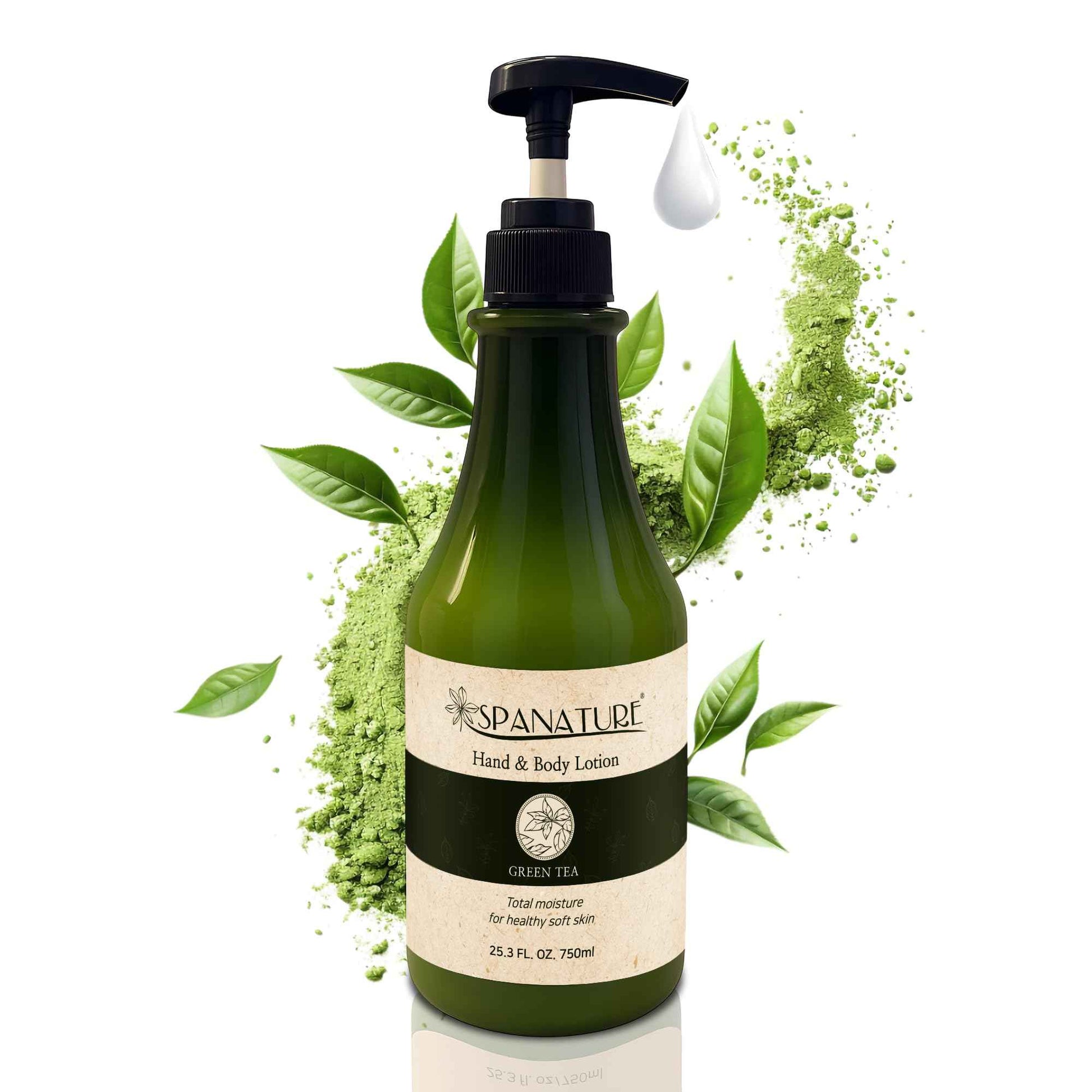 Spanature Green Tea Body Lotion For Women - Natural Green Tea Moisturizer for Face & Hands, Nourishing & Restoring Formula – Non-Greasy, Fast Absorbing - 750ml/25oz with Pump, Made in Korea