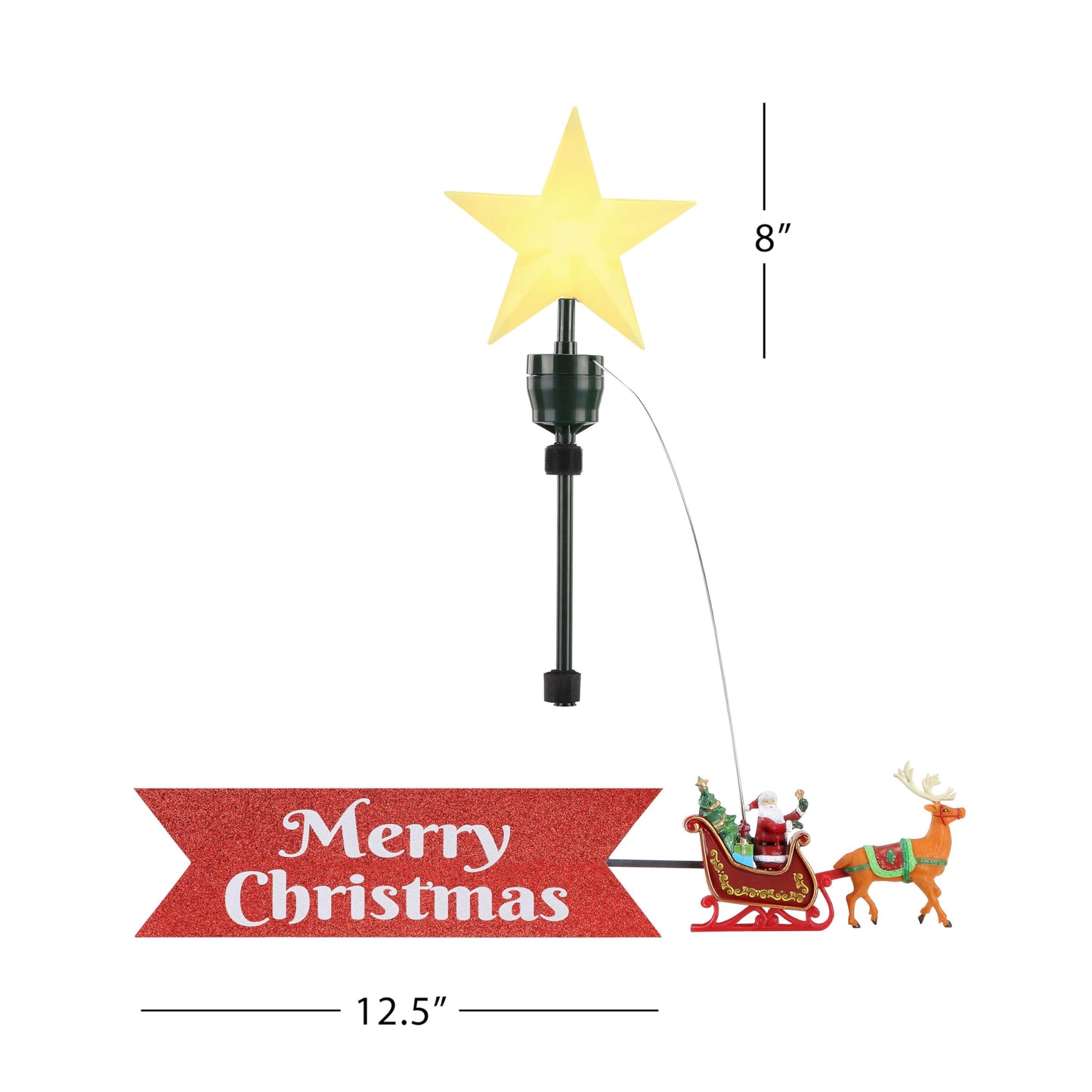 Mr. Christmas Santa’s Sleigh Animated Tree Topper with Banner,Red (8-Inch)