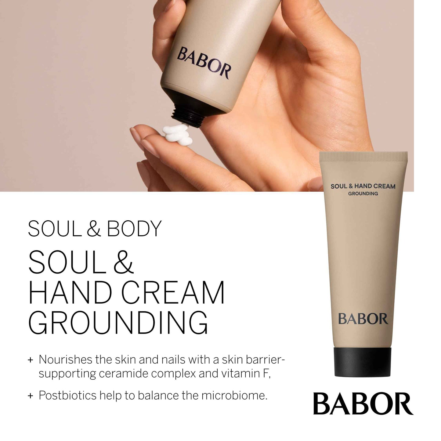 BABOR Soul & Hand Cream Hand Cream for Dry Hands, Anti-Ageing Moisturising Cream, Quick-Absorbing Hand and Nail Cream, Intensive Hand Care, with Hyaluronic Acid, Vegan, 100 ml